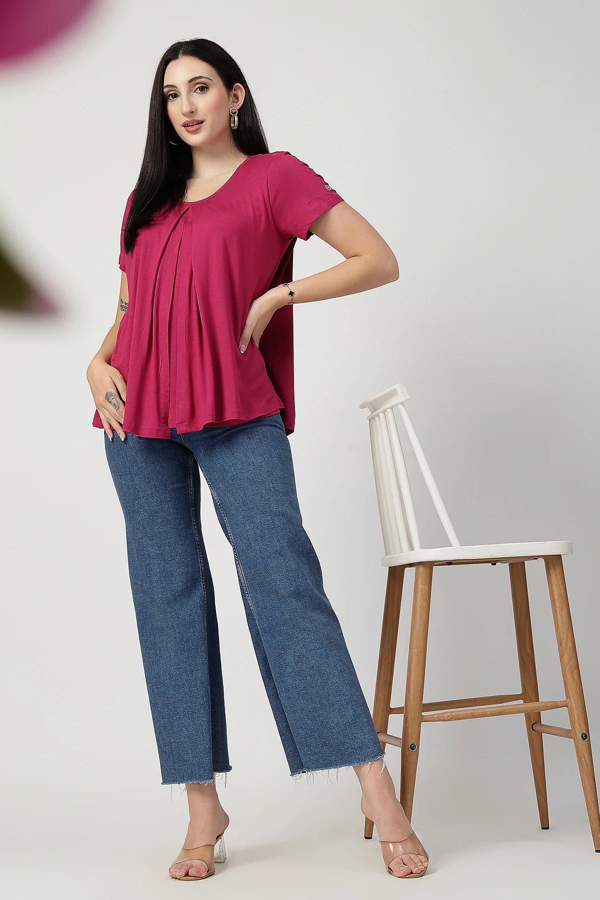 Deep Rose Front & Back Pleated Zipless Nursing Top - Image 4