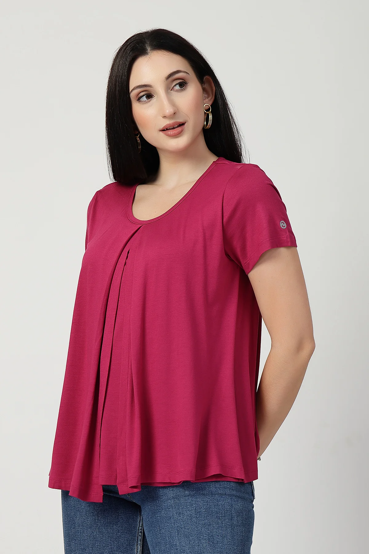 Deep Rose Front & Back Pleated Zipless Nursing Top - Image 5