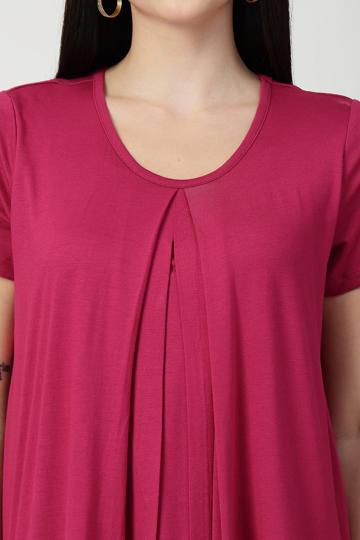 Deep Rose Front & Back Pleated Zipless Nursing Top - Image 7