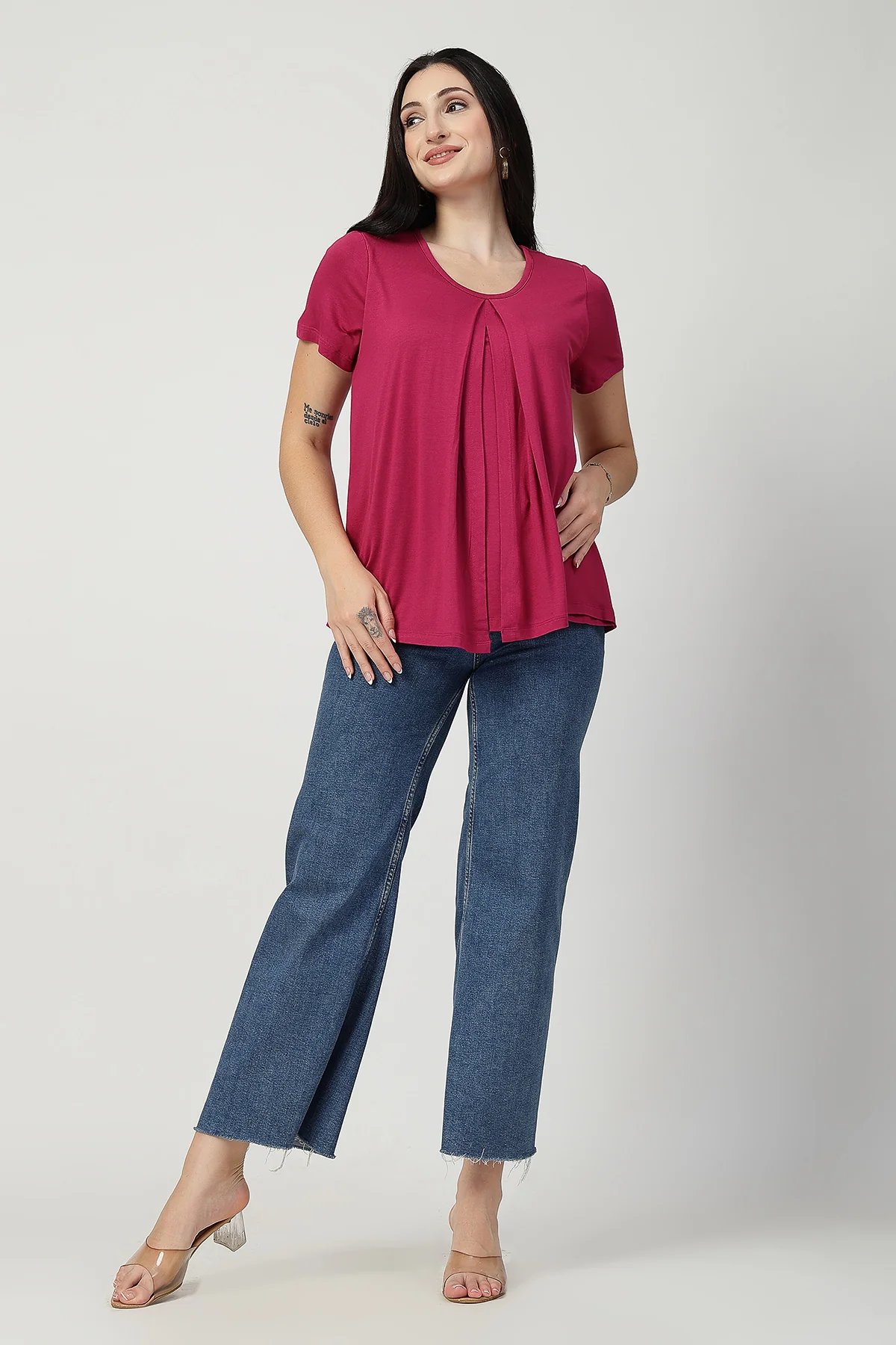 Deep Rose Front & Back Pleated Zipless Nursing Top - Image 8