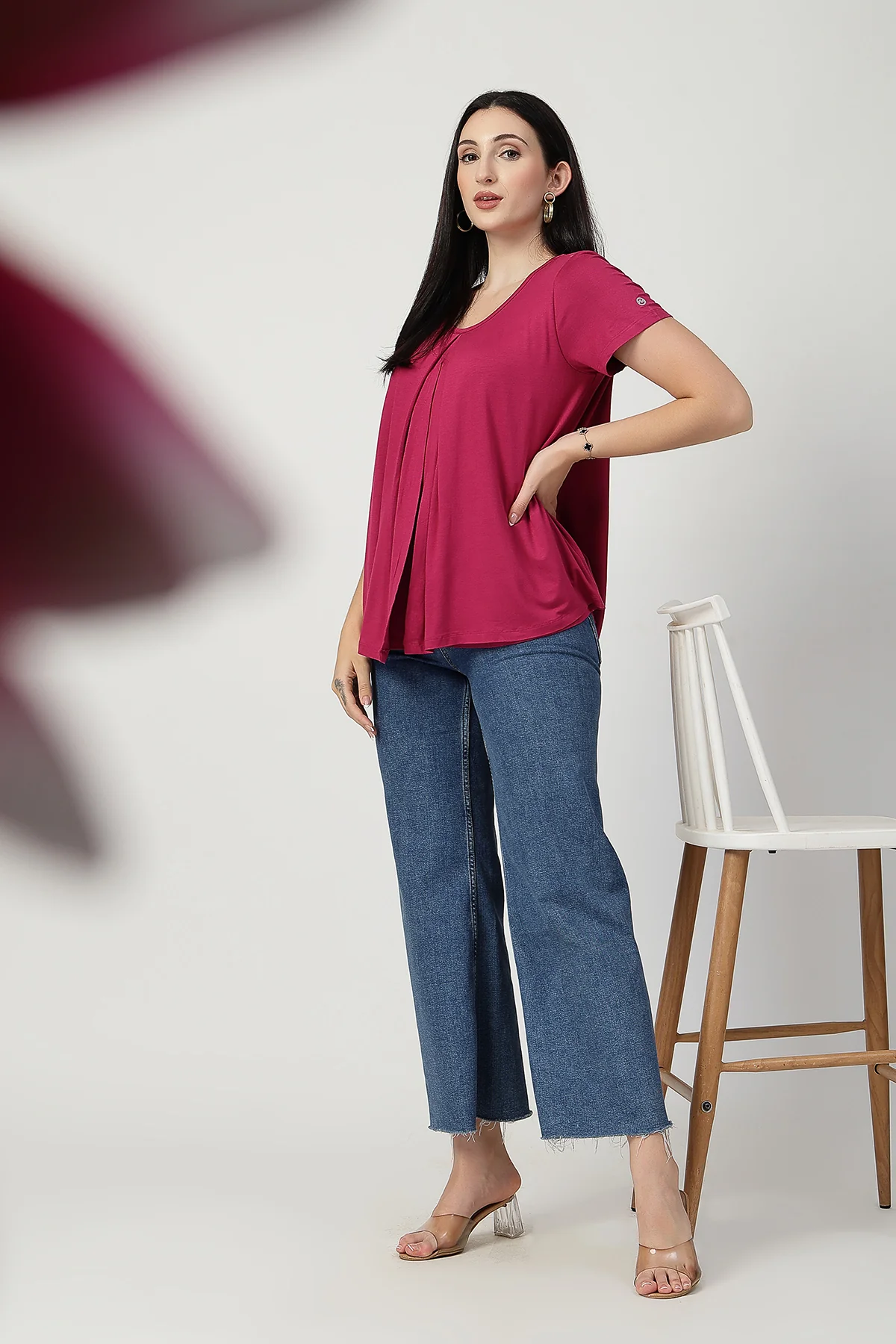 Deep Rose Front & Back Pleated Zipless Nursing Top - Image 9