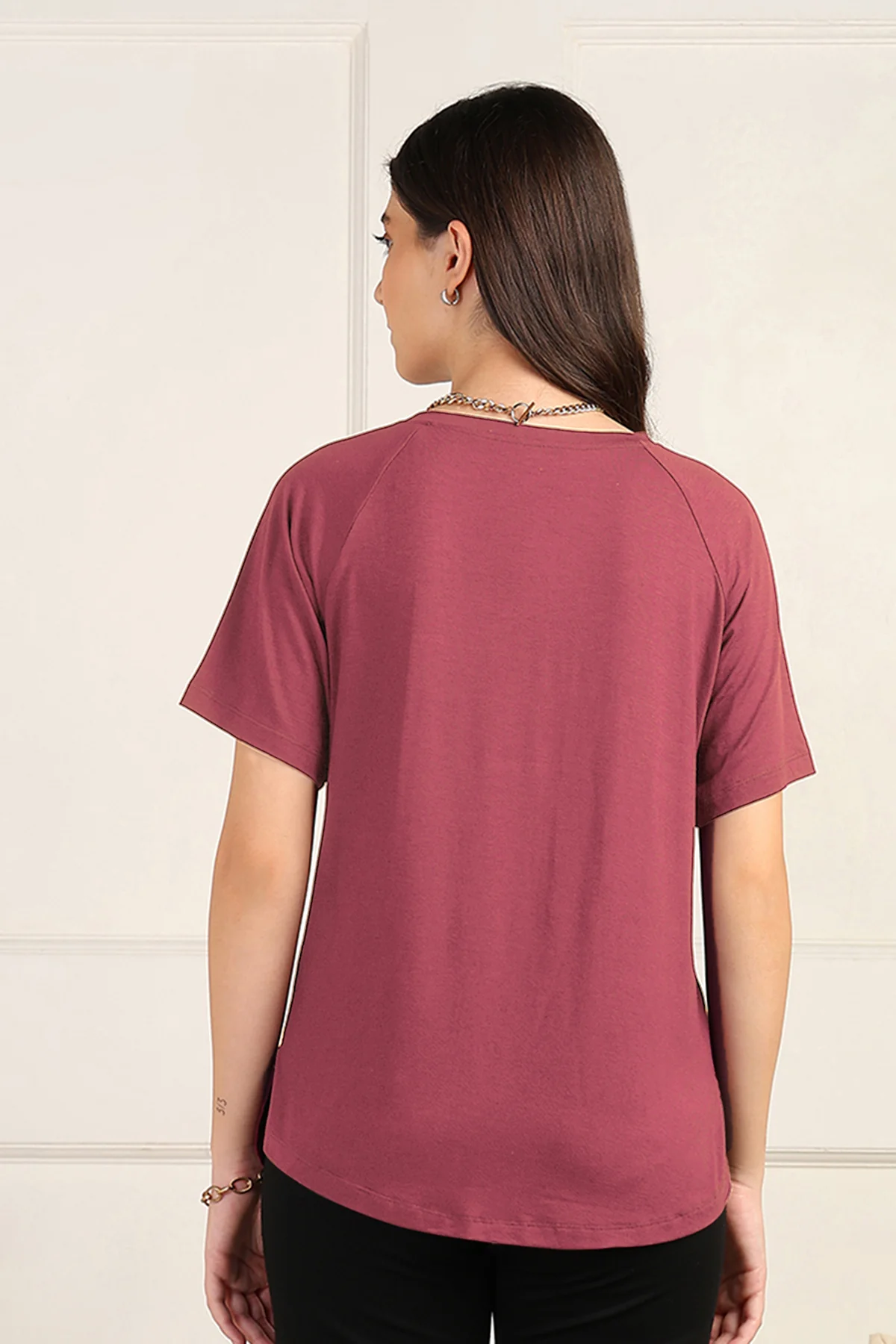 Deep Rose Solid Nursing Top with Side Zip Access - Image 3