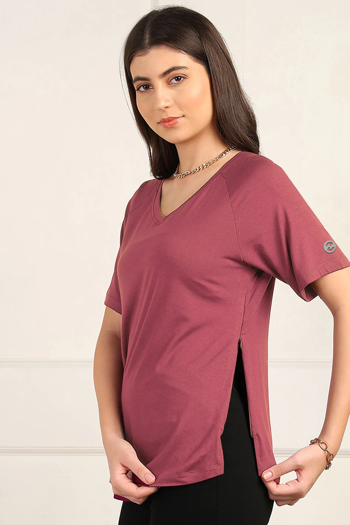 Deep Rose Solid Nursing Top with Side Zip Access - Image 6