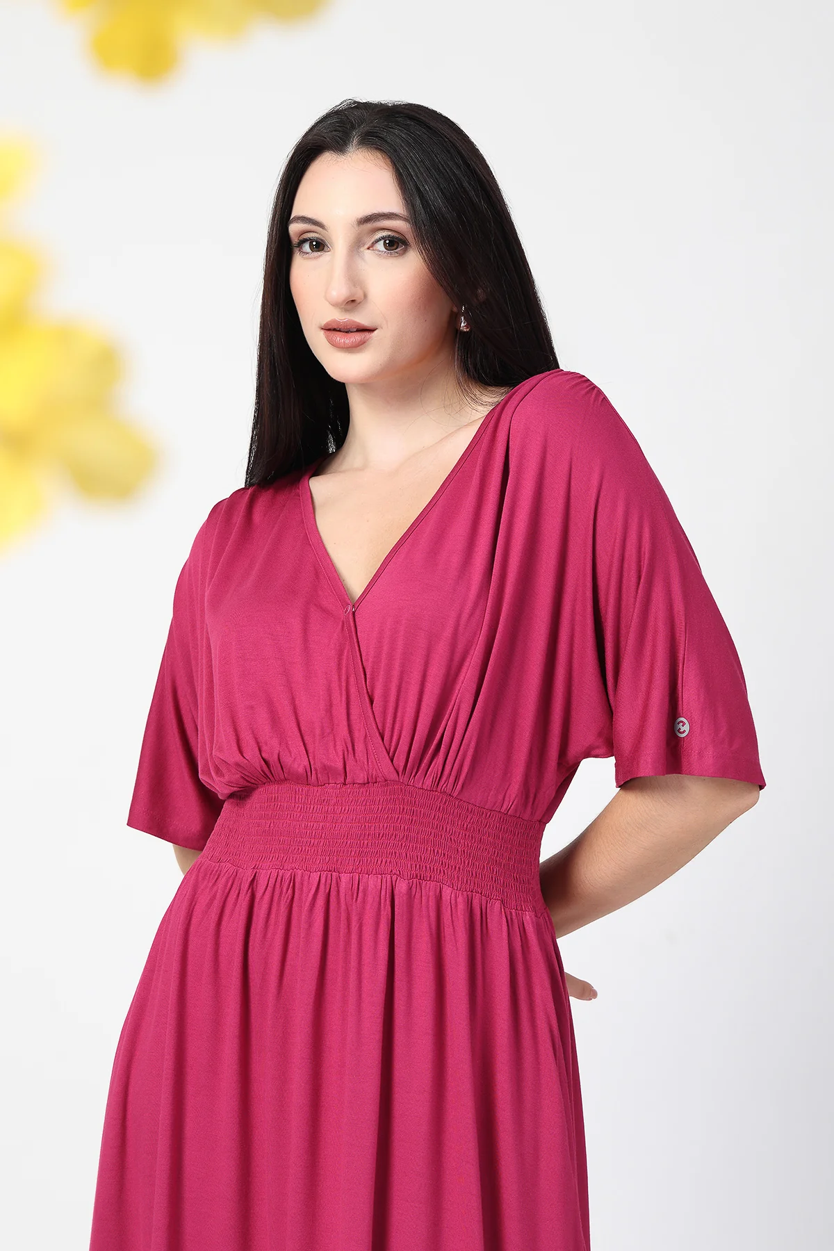 Deep Rose Solid Smocked Waist Zipless Feeding Dress - Image 13