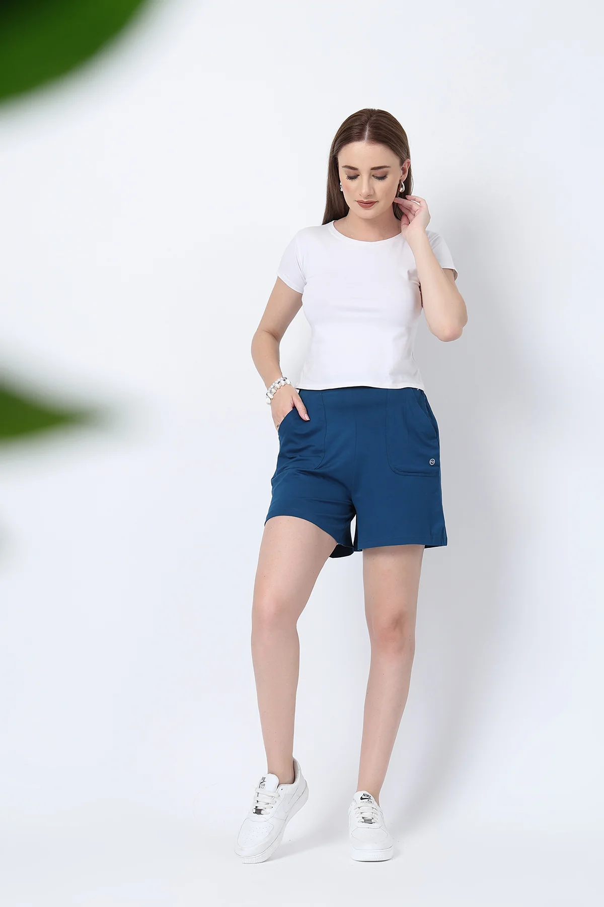 Deep Teal Mid-Rise Maternity Shorts (Pregnancy & Postpartum) - Image 6