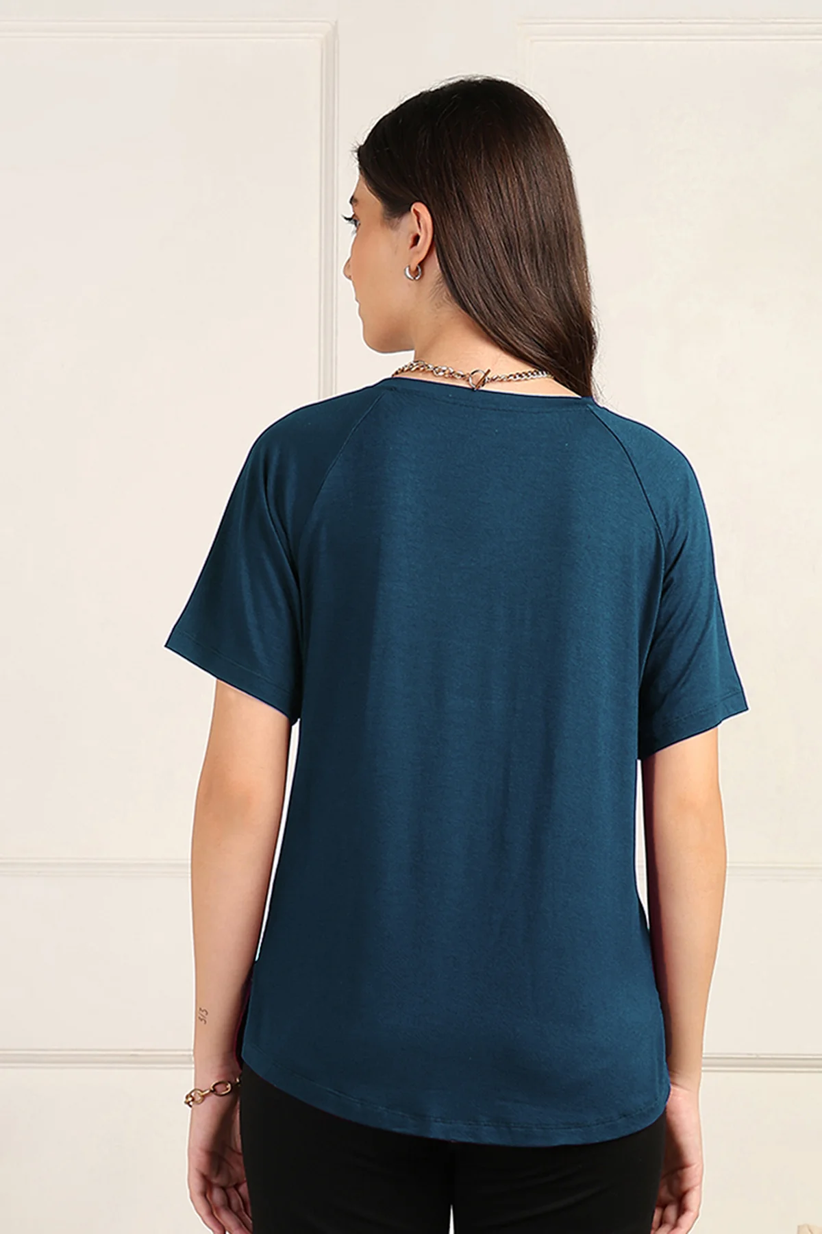 Deep Teal Solid Nursing Top with Side Zip Access - Image 3