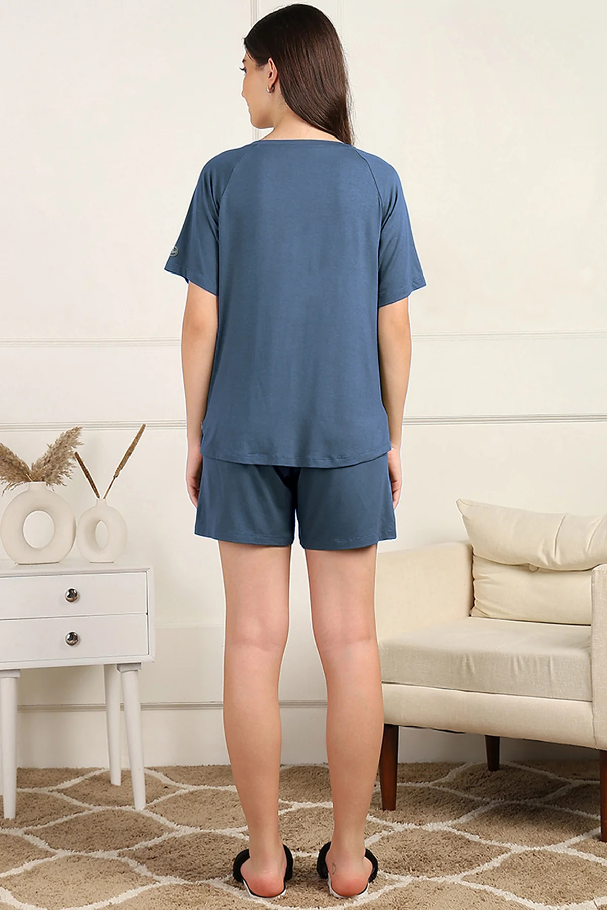 Denim Blue Maternity Nursing Top & Shorts Set - Image 3