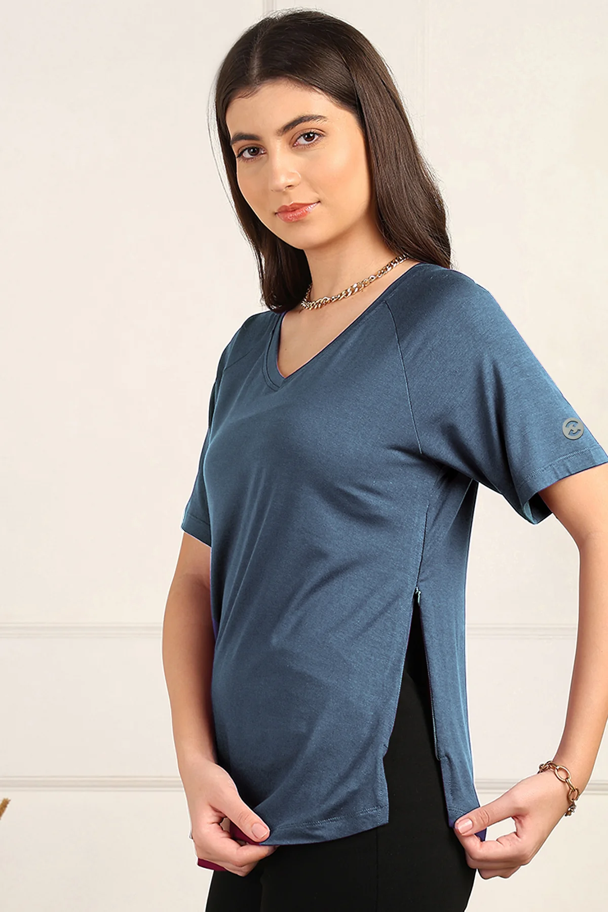 Denim Blue Maternity Nursing Top & Shorts Set - Image 7