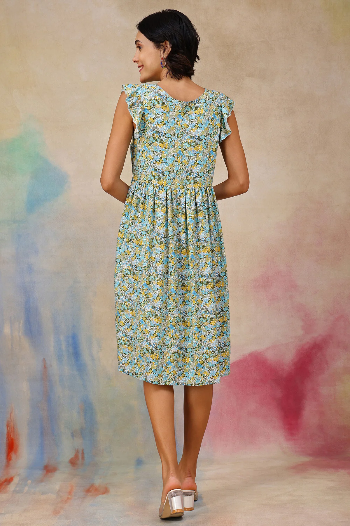 Ditsy Blue Floral Bloom Zip Feeding Dress - Image 3