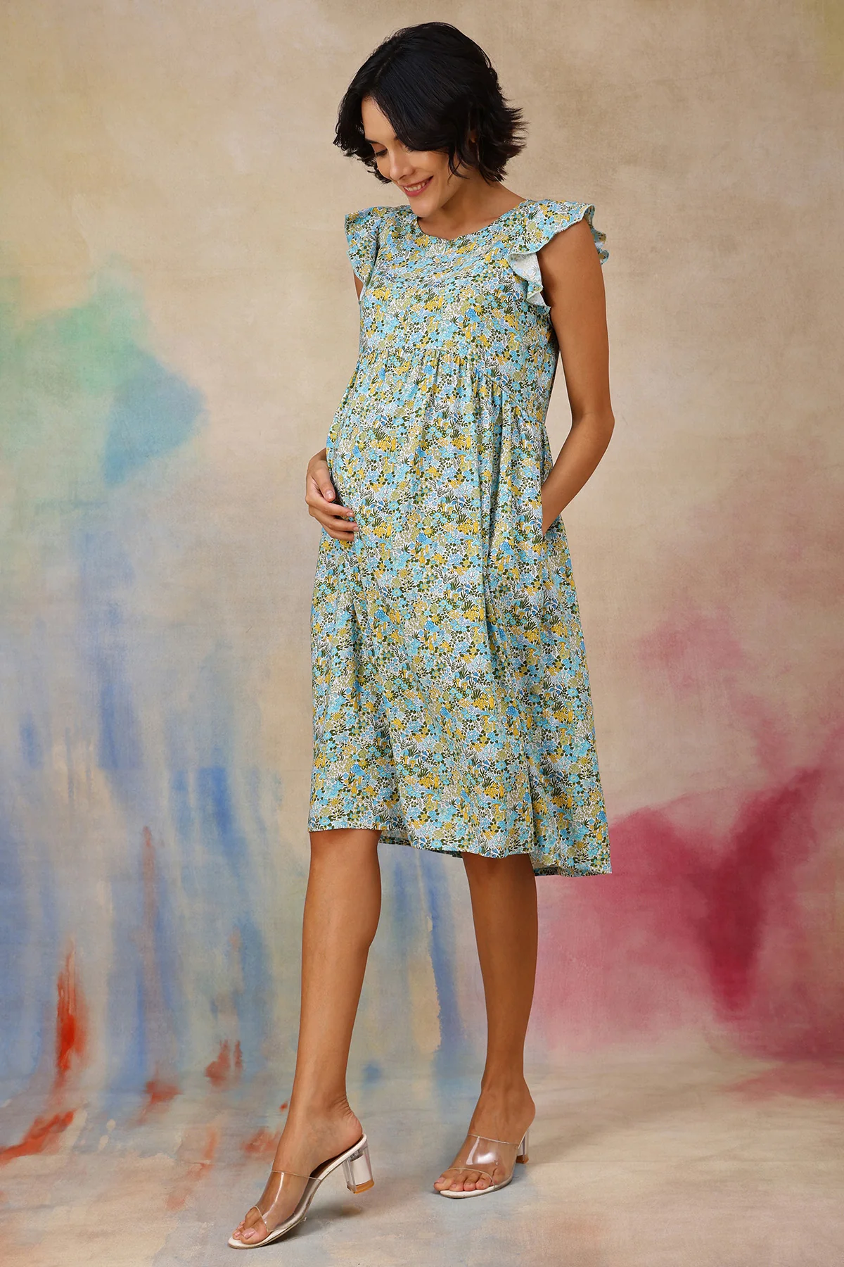 Ditsy Blue Floral Bloom Zip Feeding Dress - Image 5