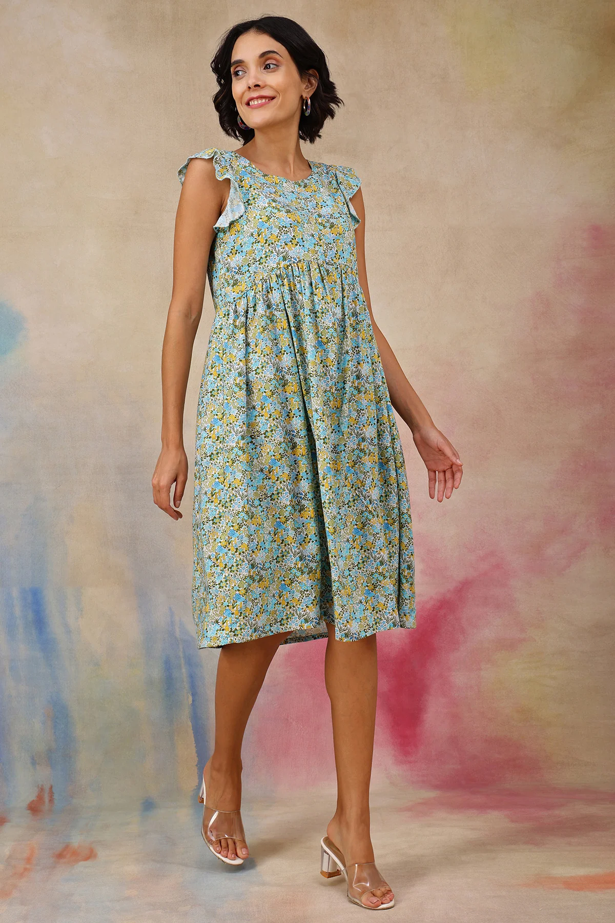 Ditsy Blue Floral Bloom Zip Feeding Dress - Image 6