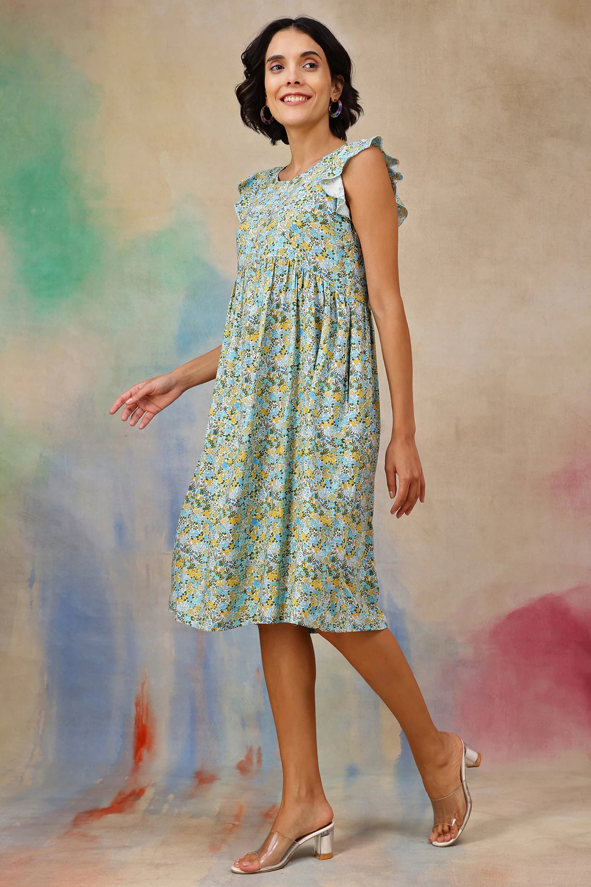 Ditsy Blue Floral Bloom Zip Feeding Dress - Image 7