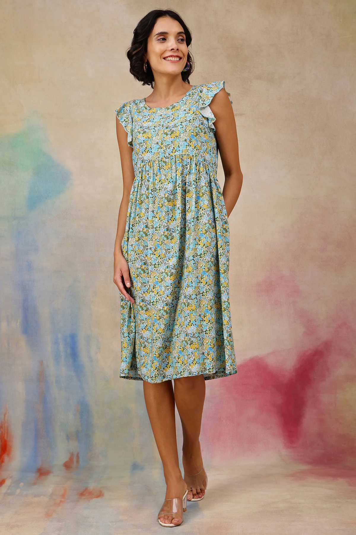 Ditsy Blue Floral Bloom Zip Feeding Dress - Image 8