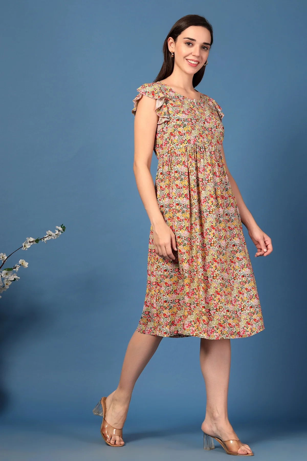 Ditsy Yellow Floral Bloom Zip Feeding Dress - Image 10