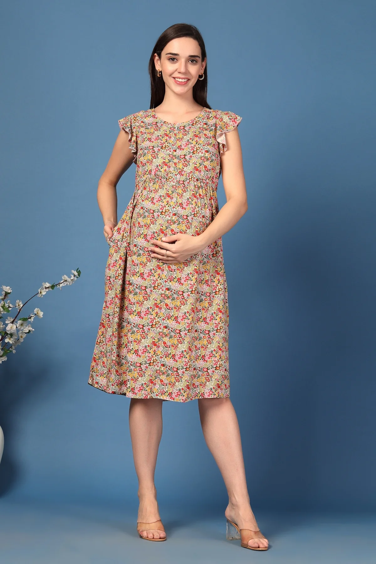 Ditsy Yellow Floral Bloom Zip Feeding Dress - Image 6