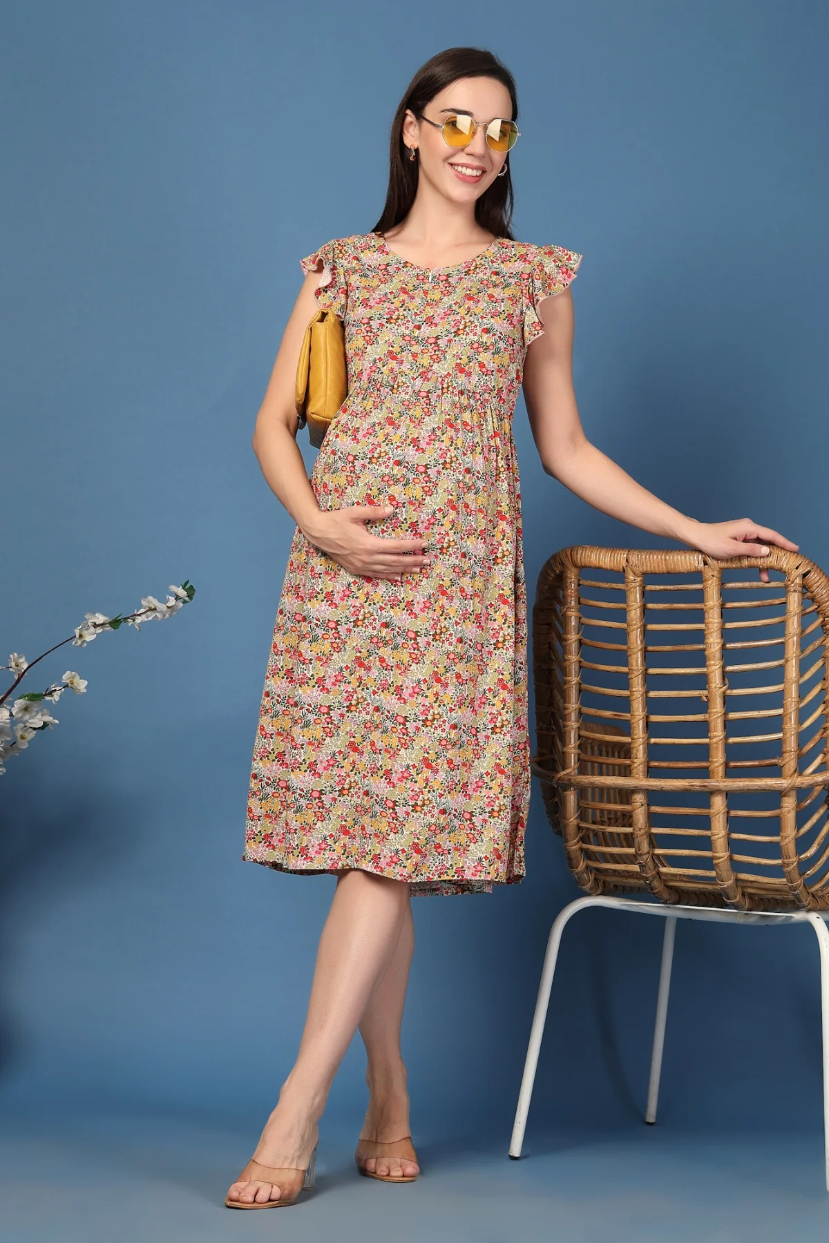 Ditsy Yellow Floral Bloom Zip Feeding Dress - Image 7