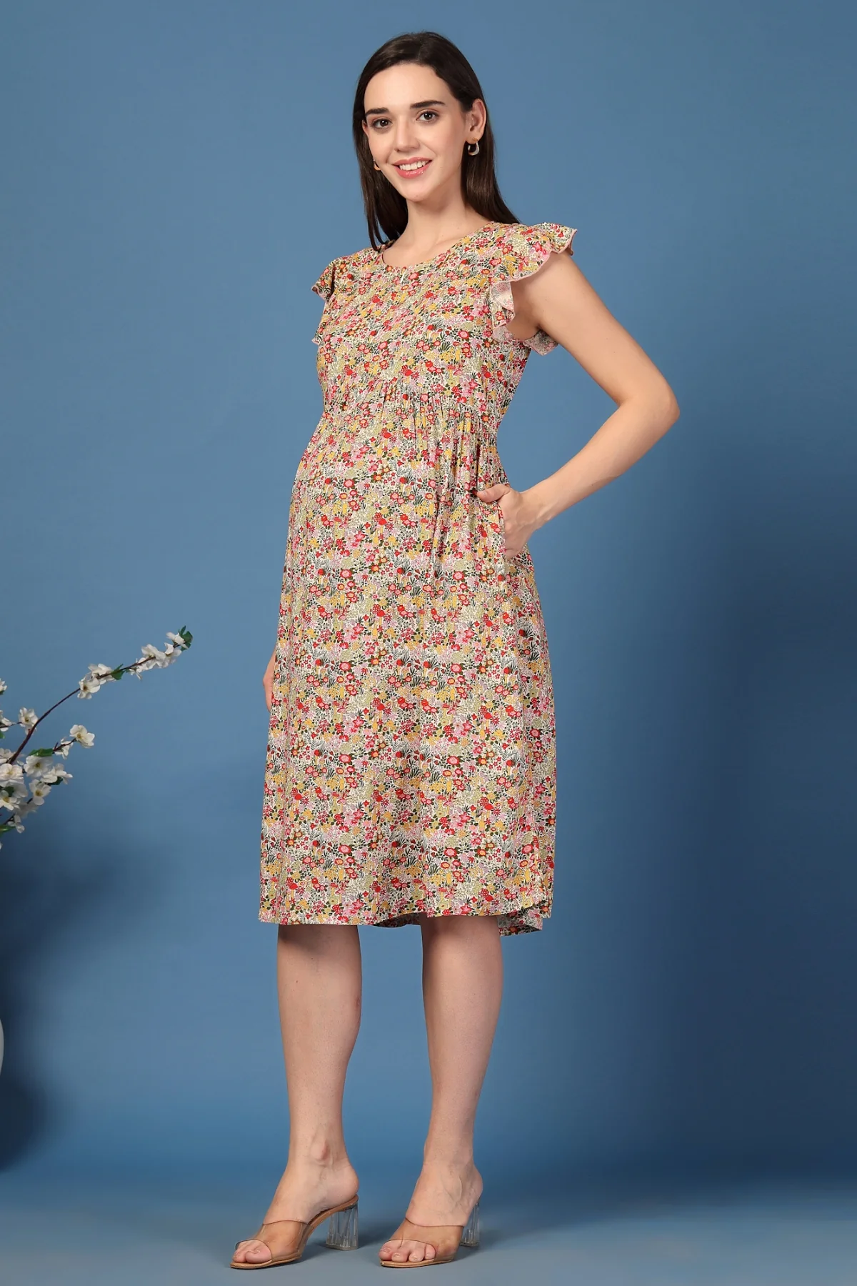 Ditsy Yellow Floral Bloom Zip Feeding Dress - Image 8