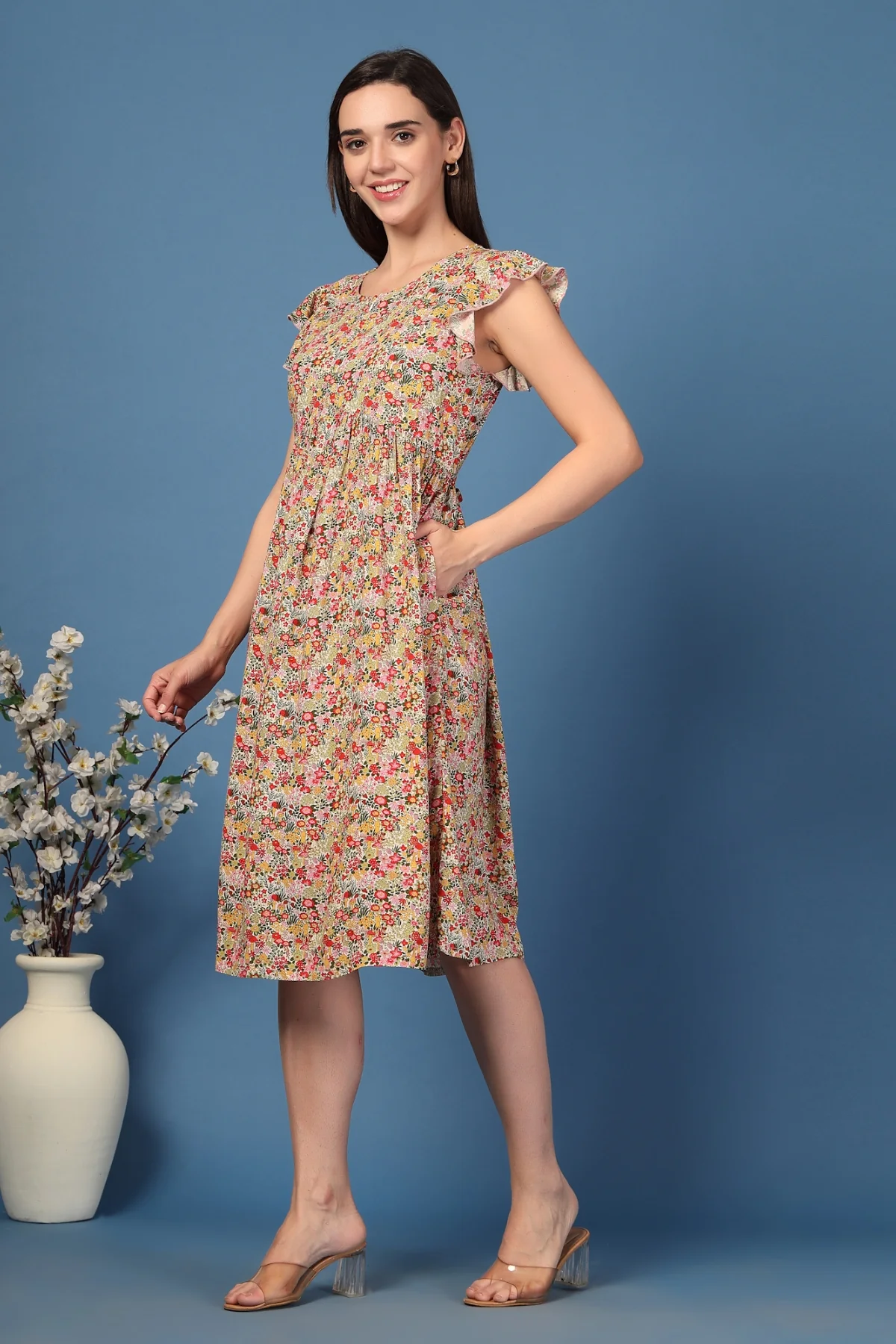 Ditsy Yellow Floral Bloom Zip Feeding Dress - Image 9