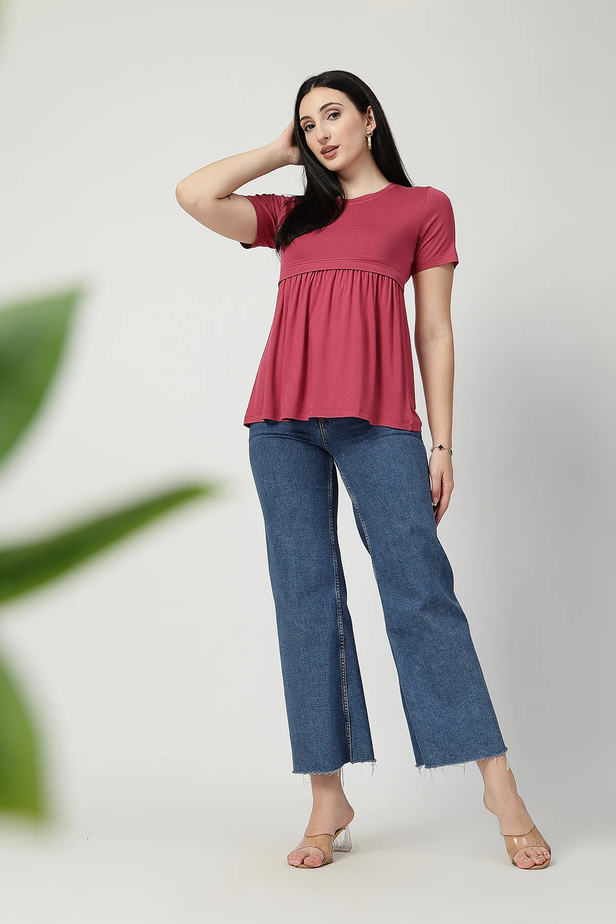 Dusty Rose Maternity Zipless Feeding Gathered Top - Image 10