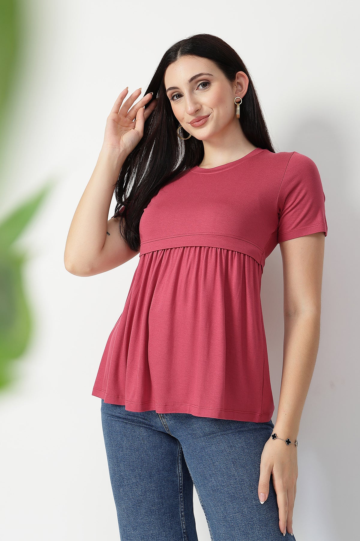 Dusty Rose Maternity Zipless Feeding Gathered Top - Image 11