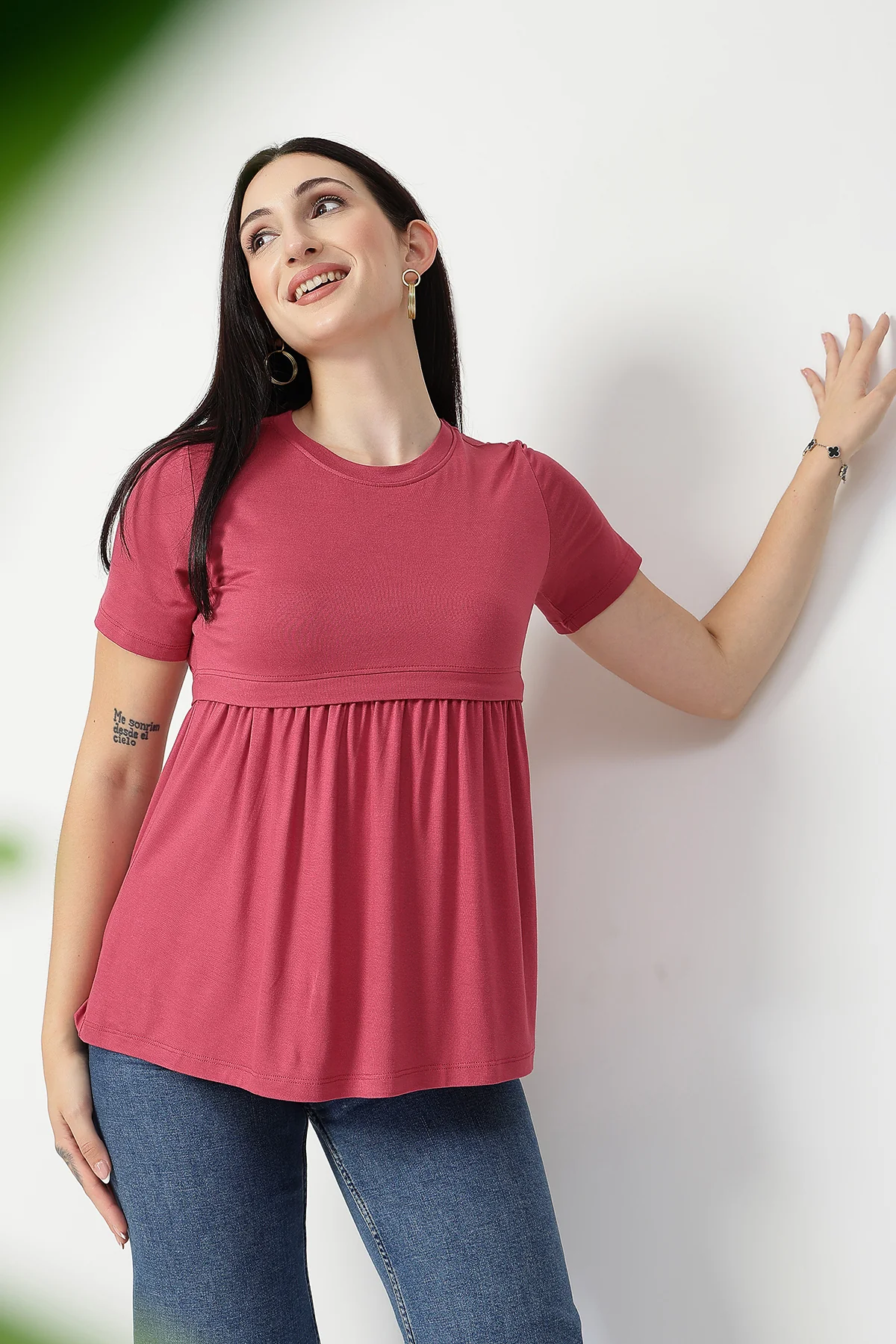 Dusty Rose Maternity Zipless Feeding Gathered Top - Image 12