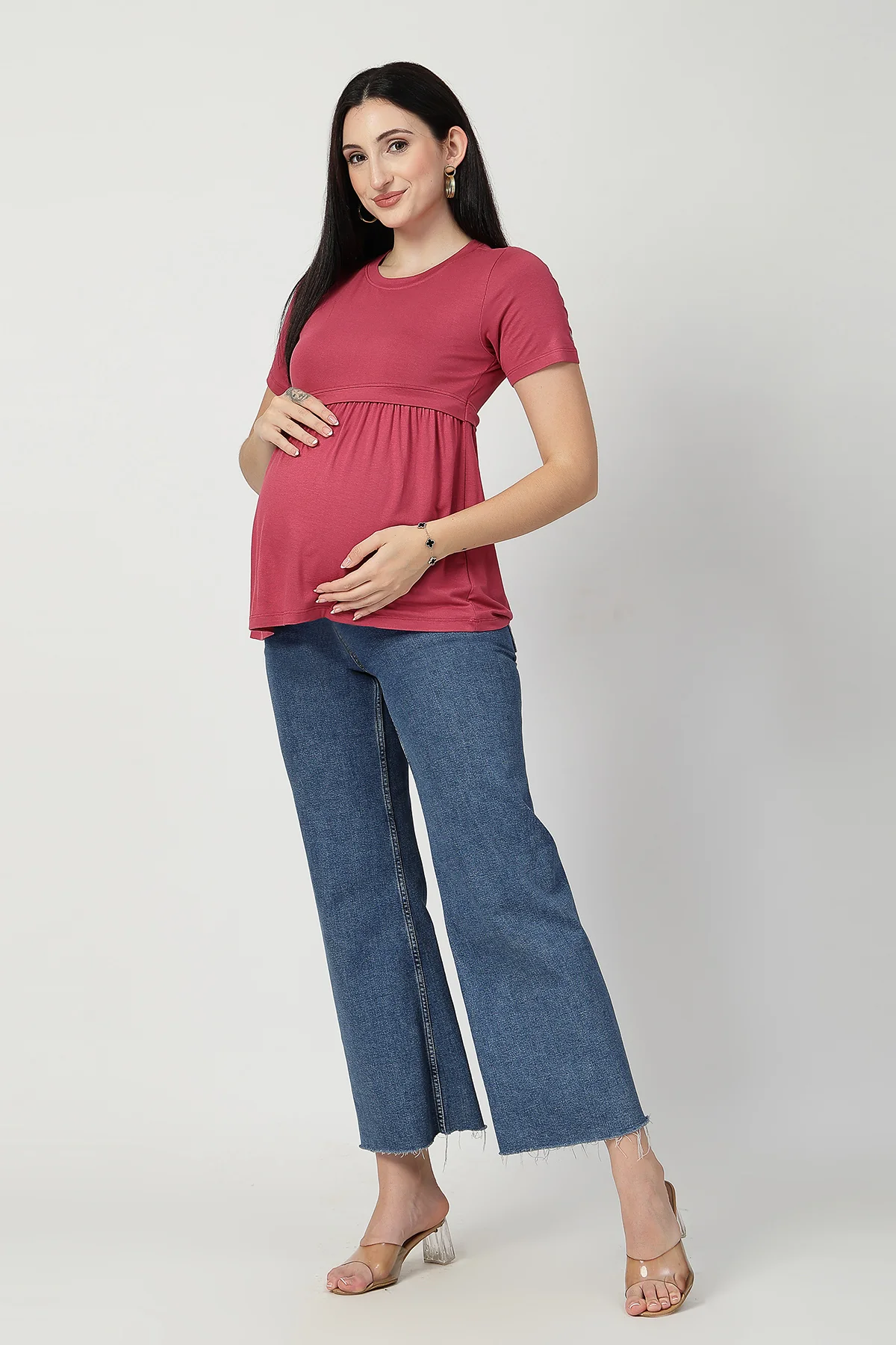 Dusty Rose Maternity Zipless Feeding Gathered Top - Image 13