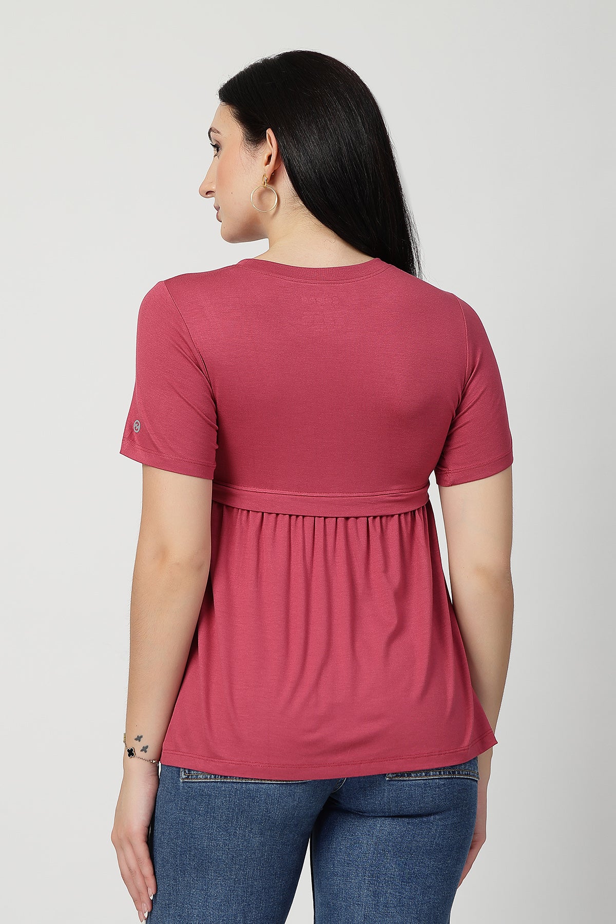 Dusty Rose Maternity Zipless Feeding Gathered Top - Image 3