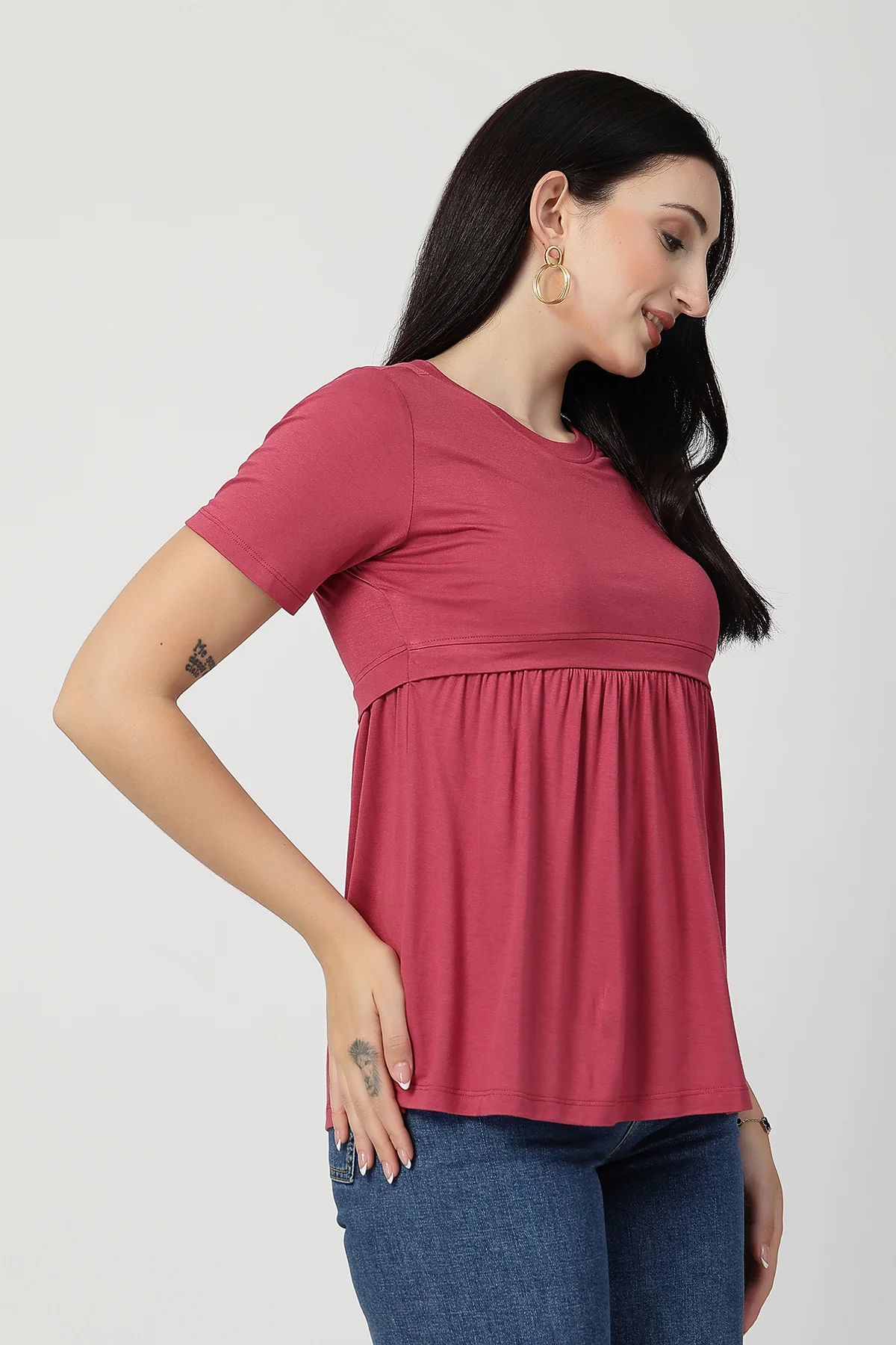 Dusty Rose Maternity Zipless Feeding Gathered Top - Image 6