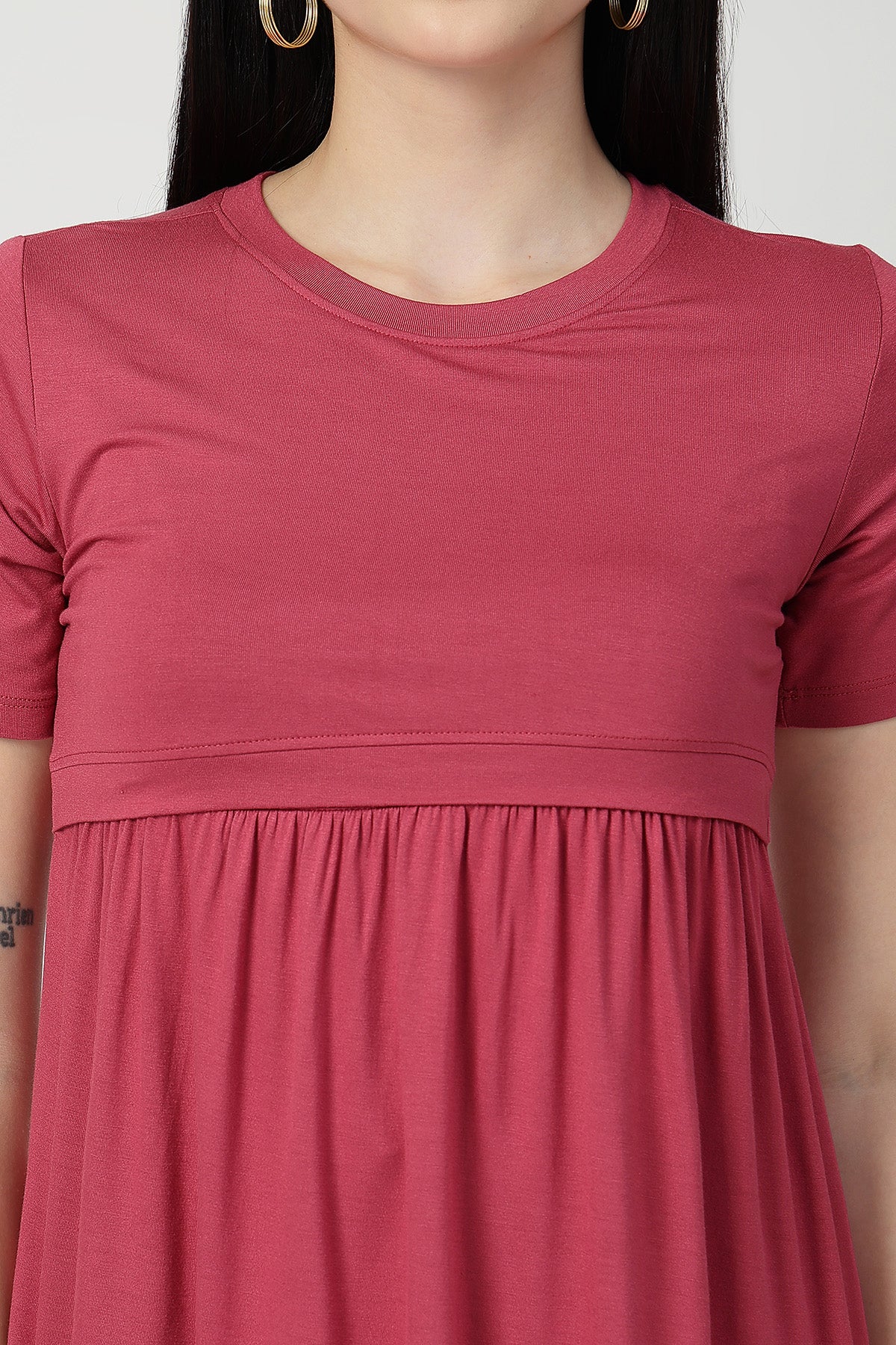 Dusty Rose Maternity Zipless Feeding Gathered Top - Image 7