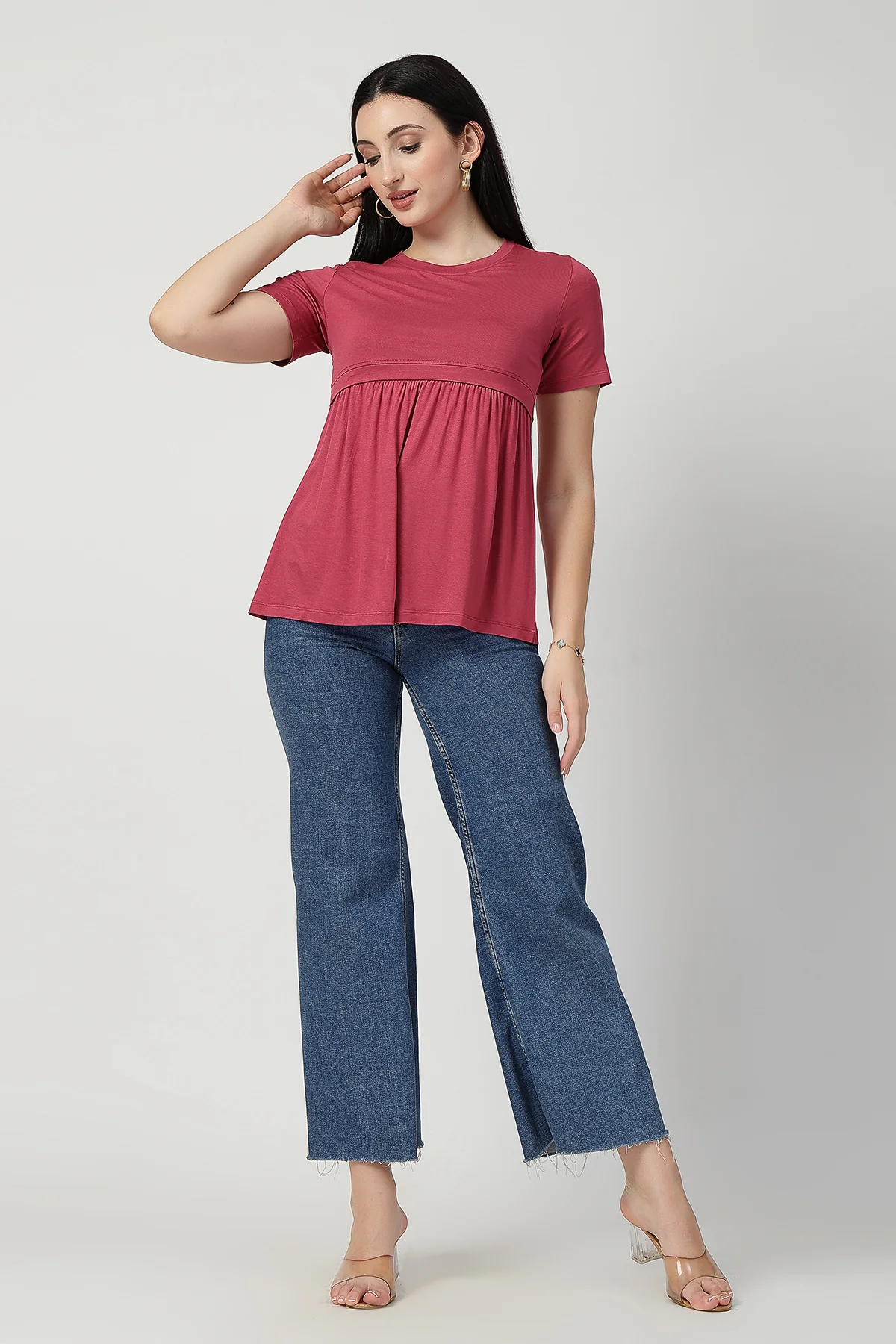 Dusty Rose Maternity Zipless Feeding Gathered Top - Image 8