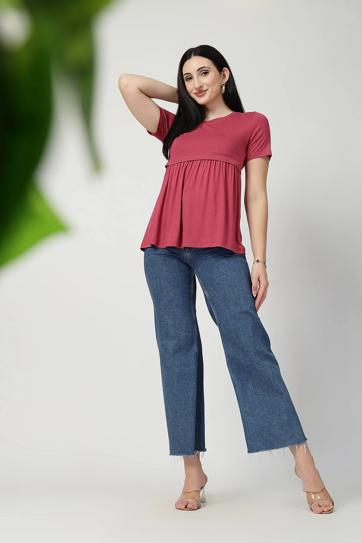 Dusty Rose Maternity Zipless Feeding Gathered Top - Image 9