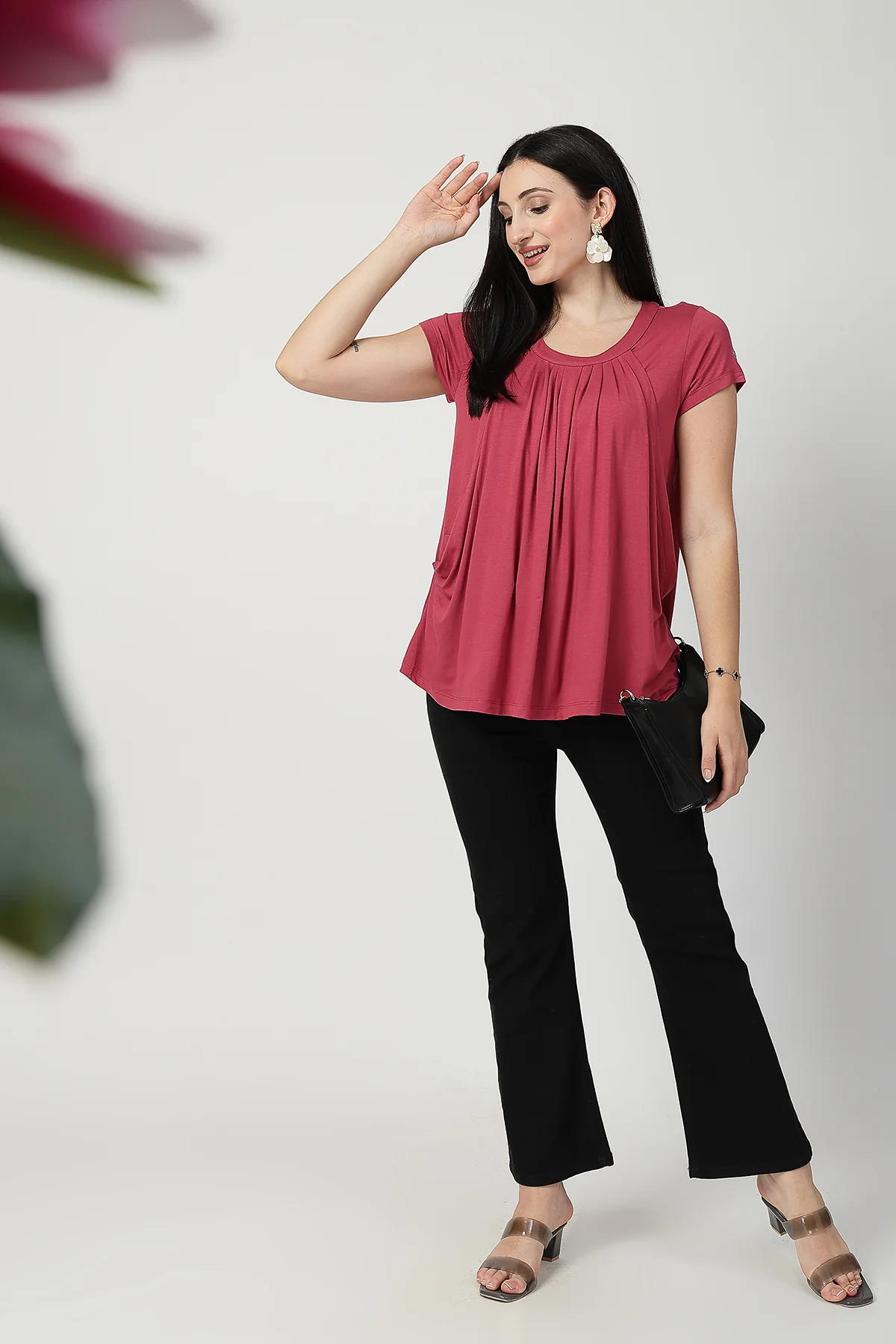 Dusty Rose Pleated Zipless Nursing Top - Image 11