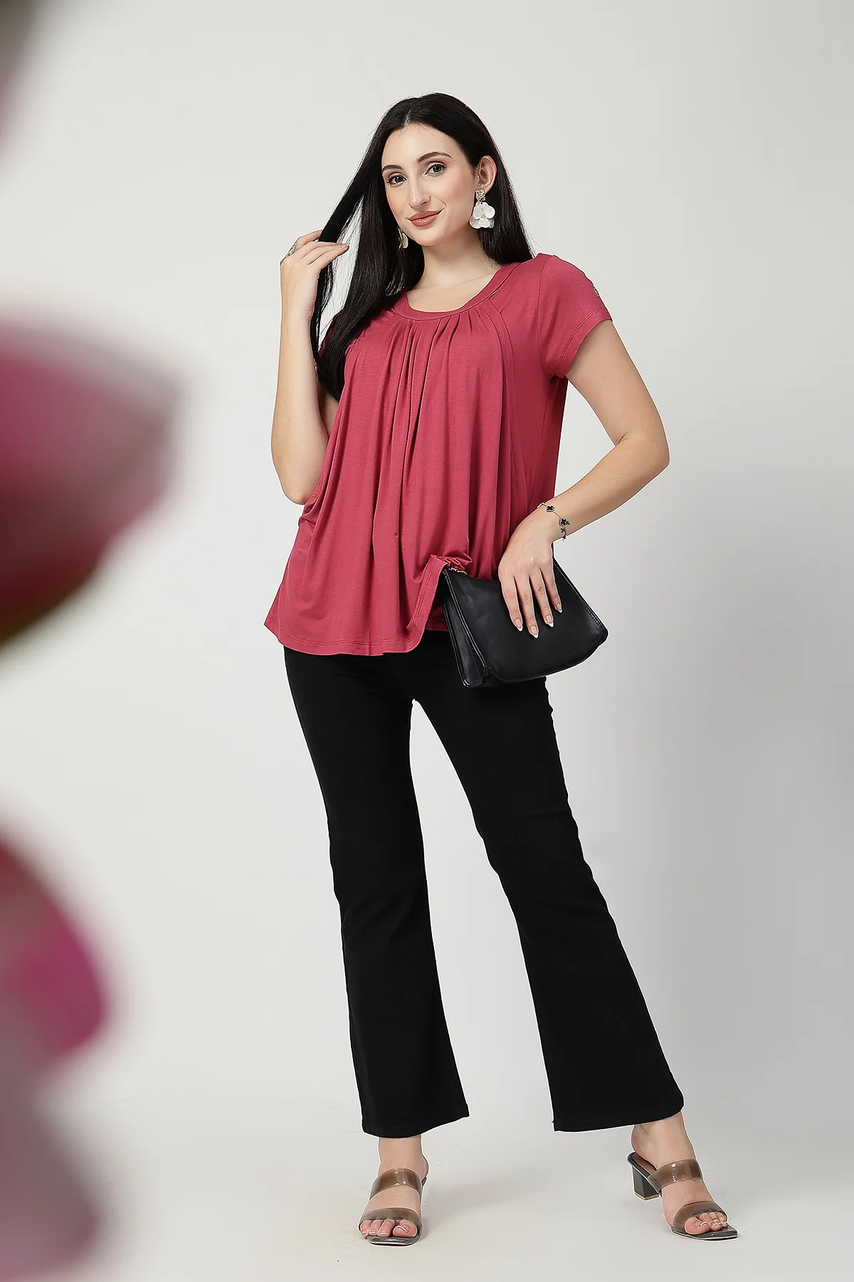 Dusty Rose Pleated Zipless Nursing Top - Image 12