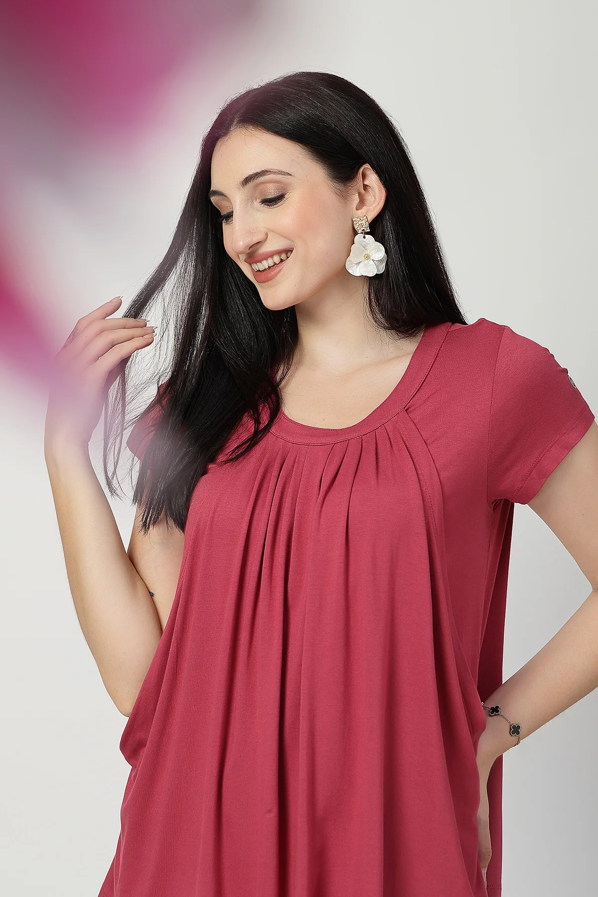 Dusty Rose Pleated Zipless Nursing Top - Image 13