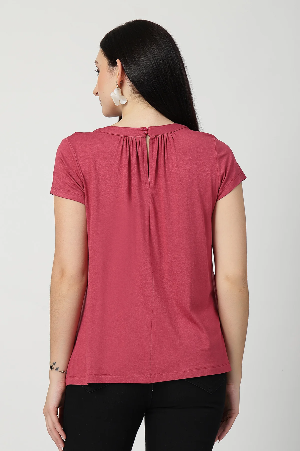 Dusty Rose Pleated Zipless Nursing Top - Image 3