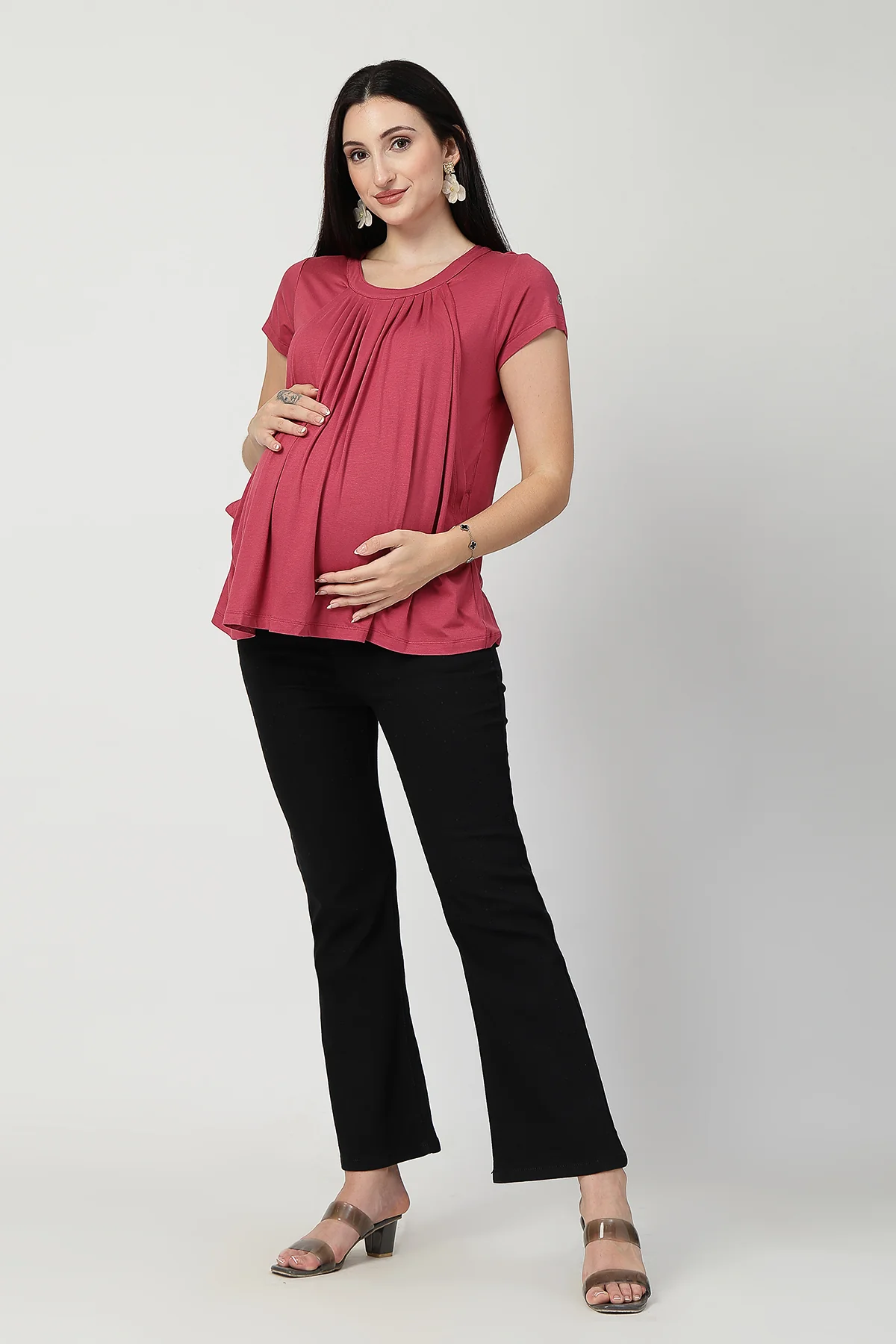 Dusty Rose Pleated Zipless Nursing Top - Image 4