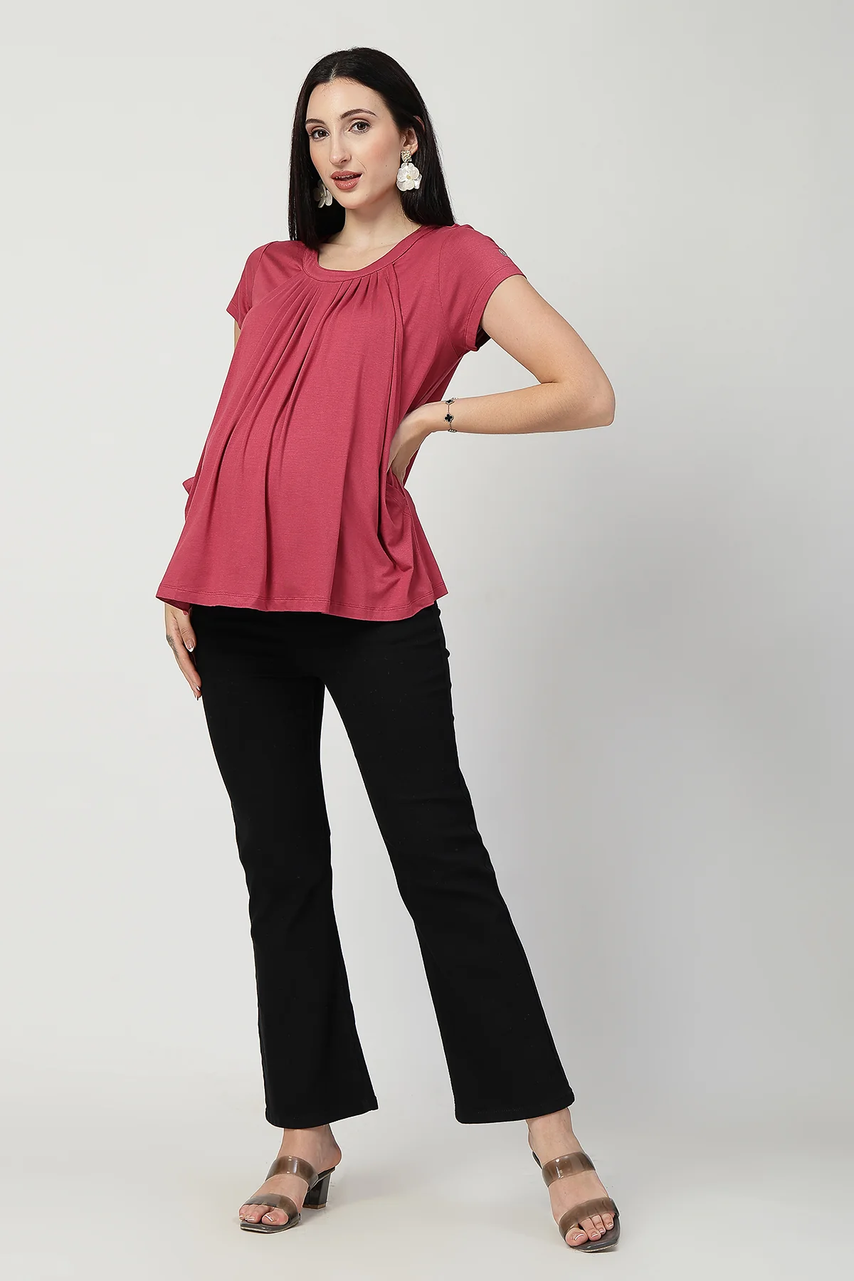 Dusty Rose Pleated Zipless Nursing Top - Image 5