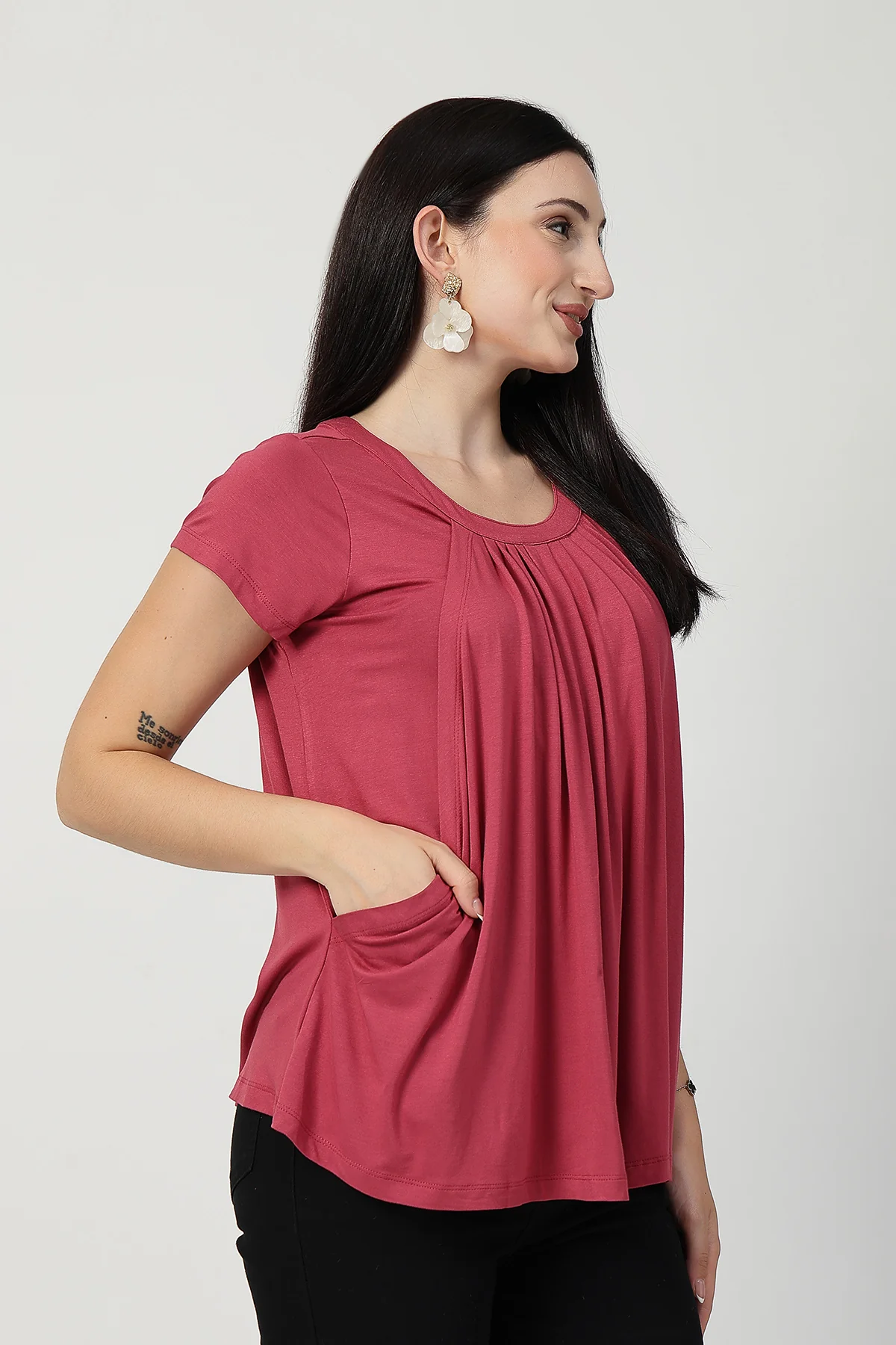 Dusty Rose Pleated Zipless Nursing Top - Image 6