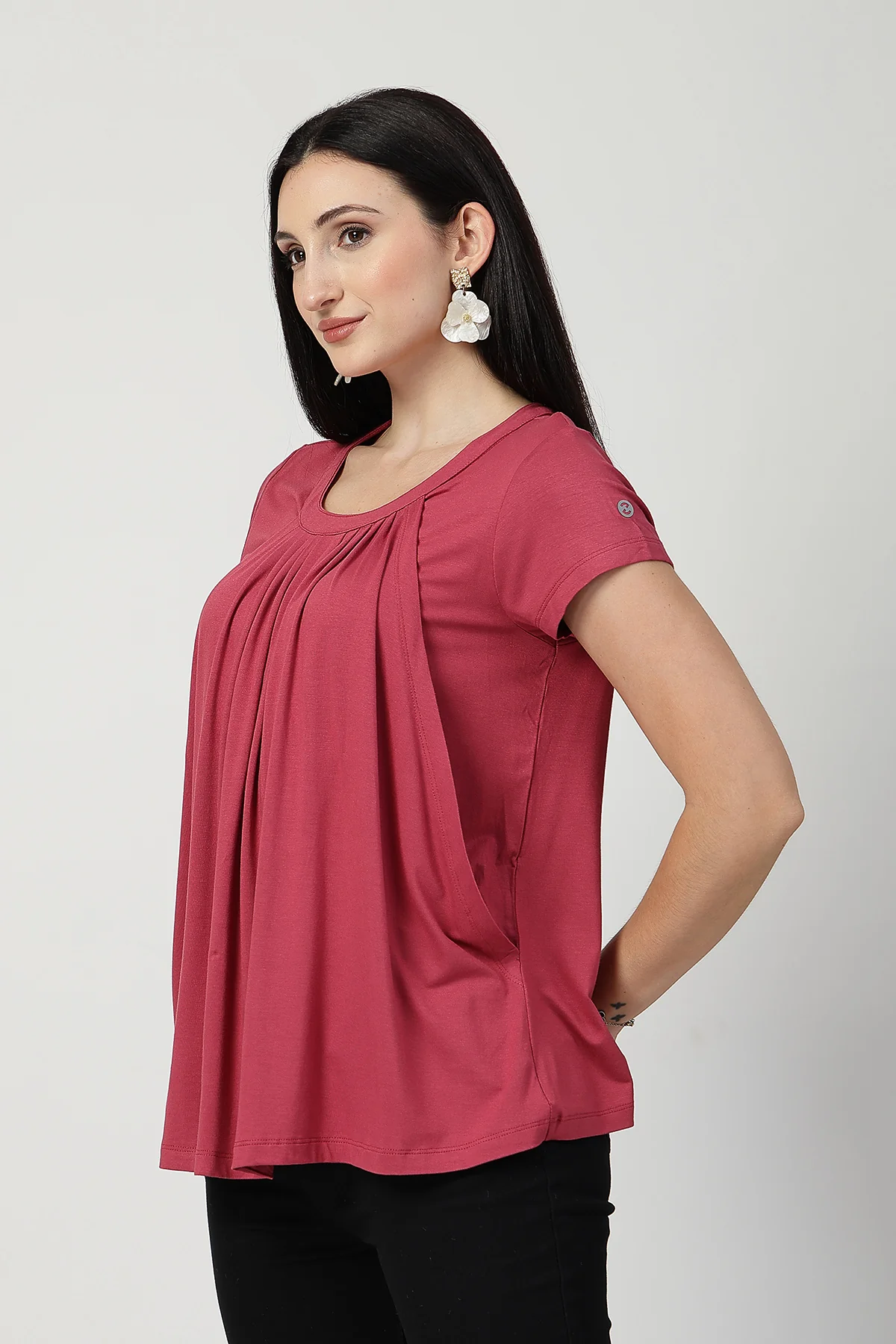 Dusty Rose Pleated Zipless Nursing Top - Image 8