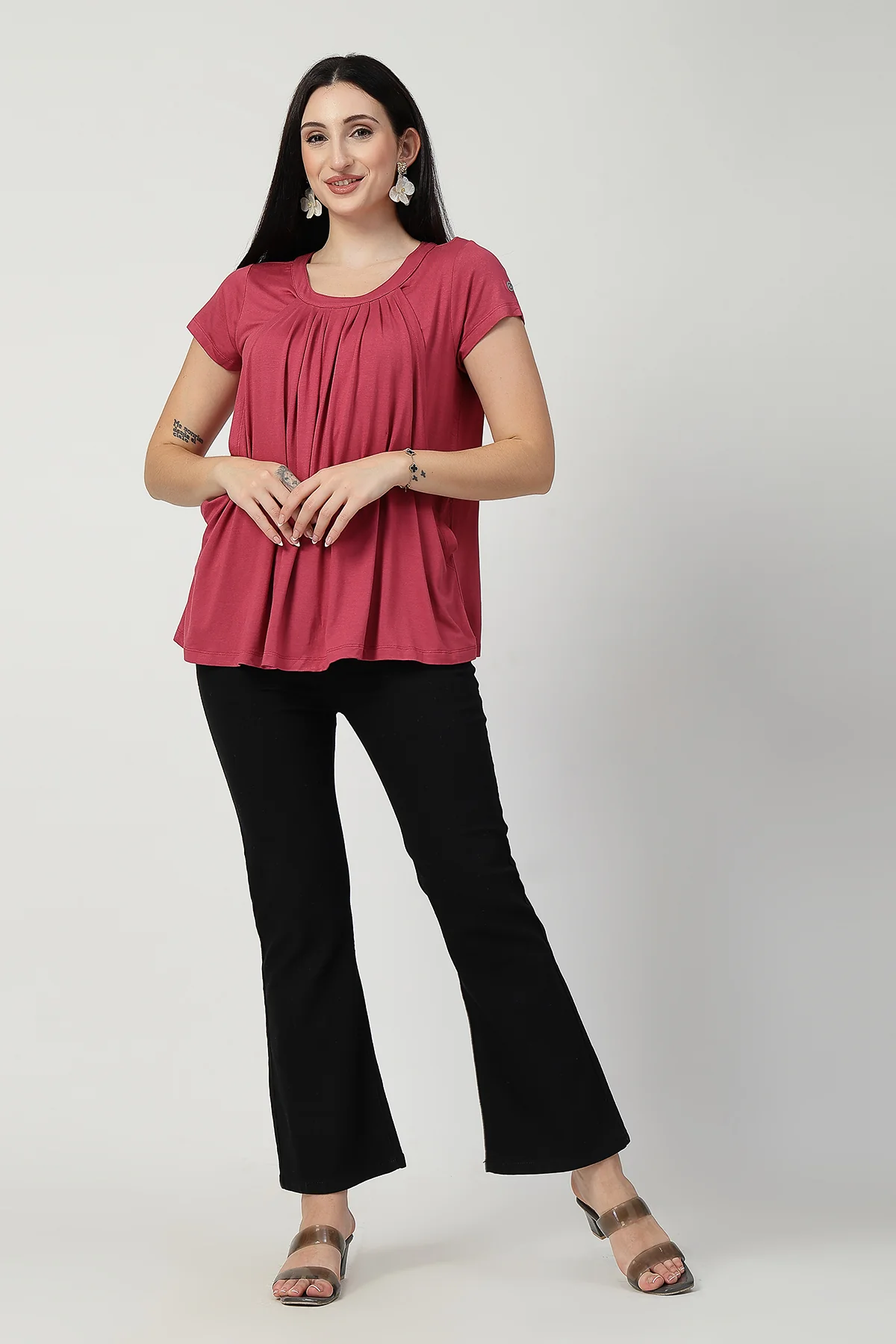 Dusty Rose Pleated Zipless Nursing Top - Image 9