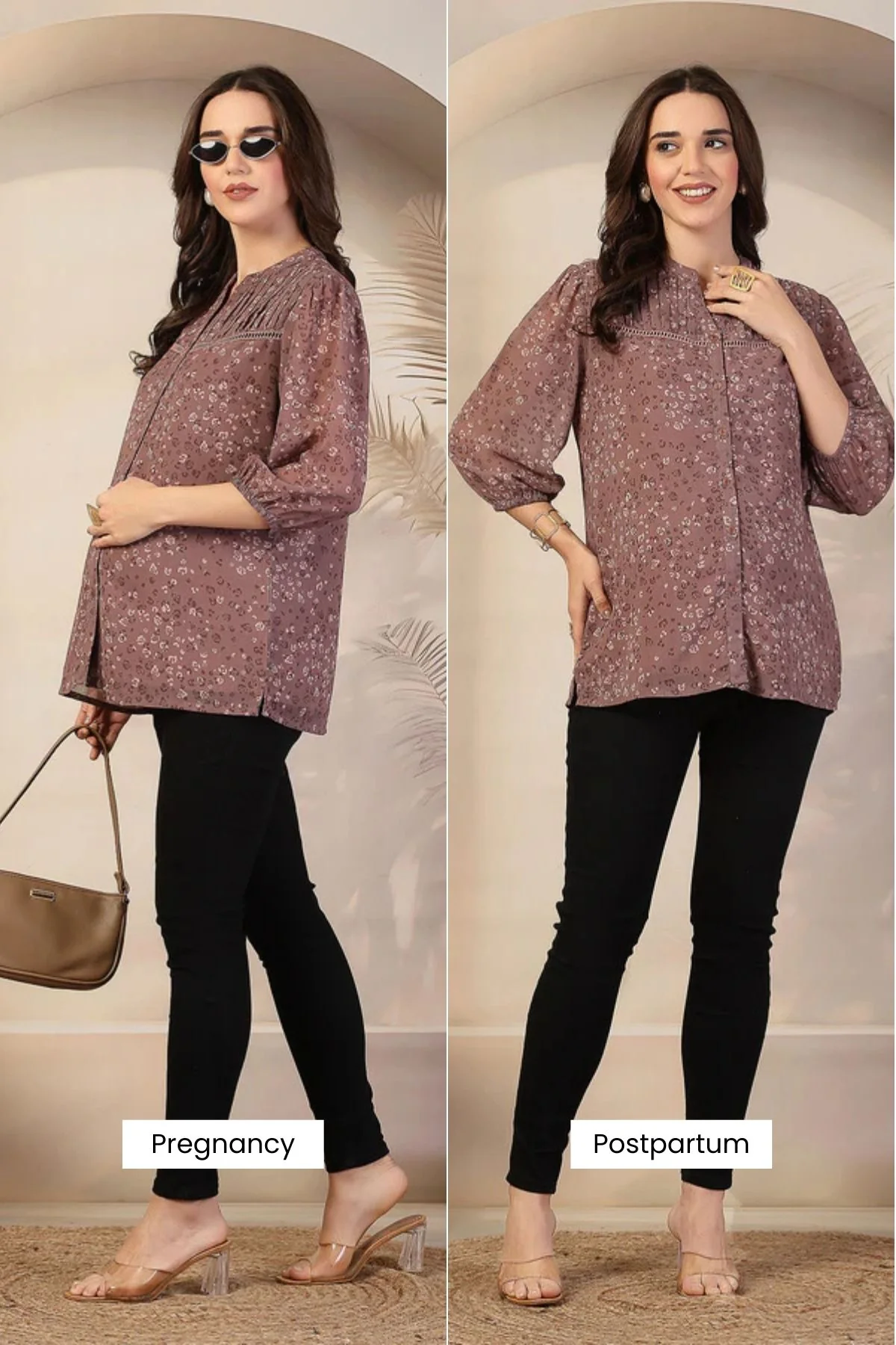 Dusty Rose Zipless Maternity Feeding Top - Brown - Image 3