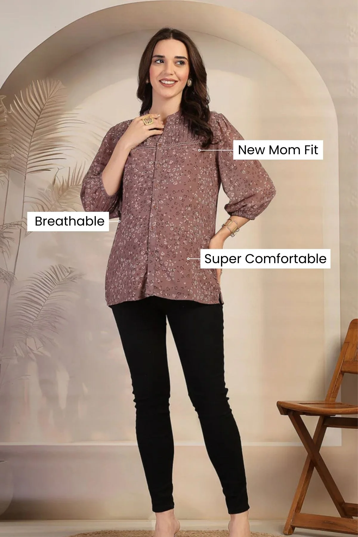 Dusty Rose Zipless Maternity Feeding Top - Brown - Image 4