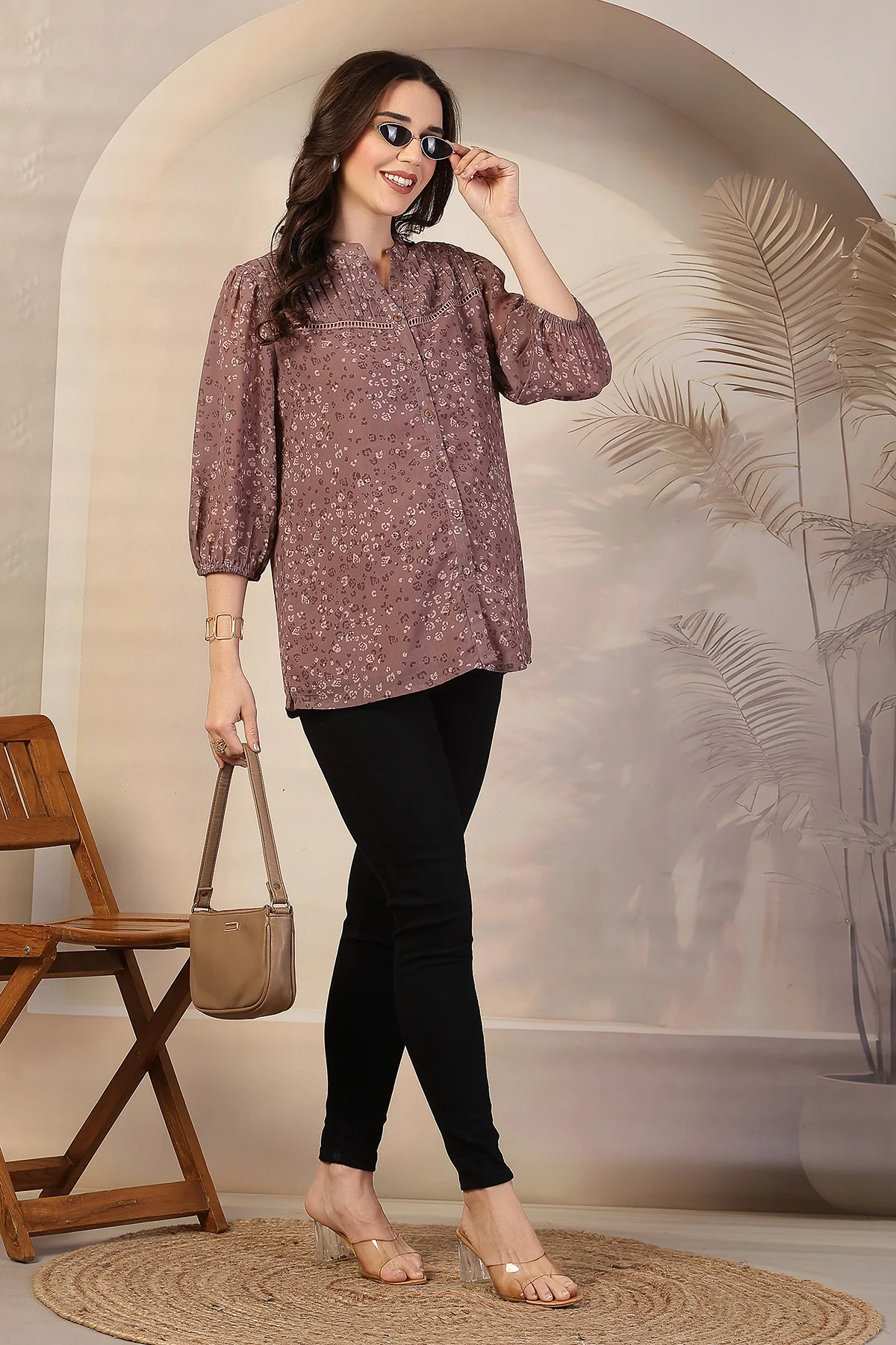 Dusty Rose Zipless Maternity Feeding Top - Brown - Image 6