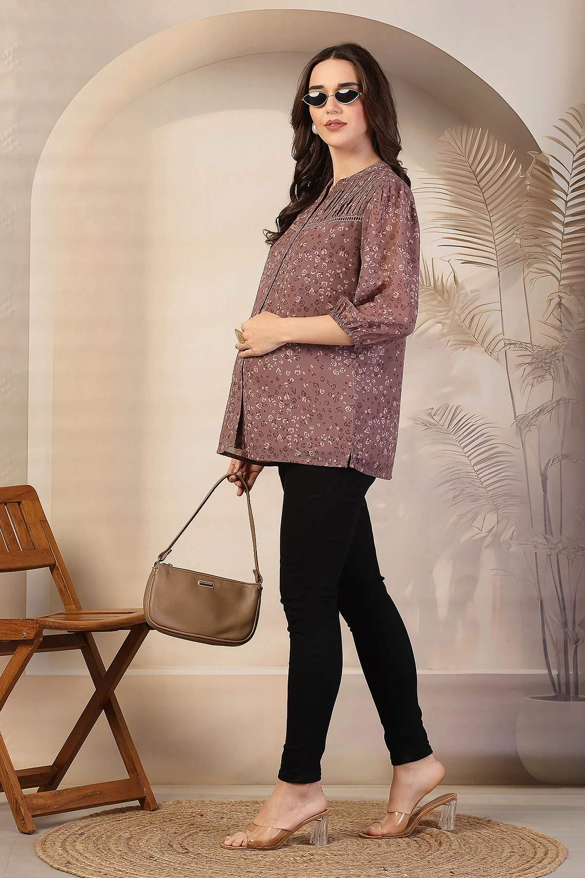 Dusty Rose Zipless Maternity Feeding Top - Brown - Image 7