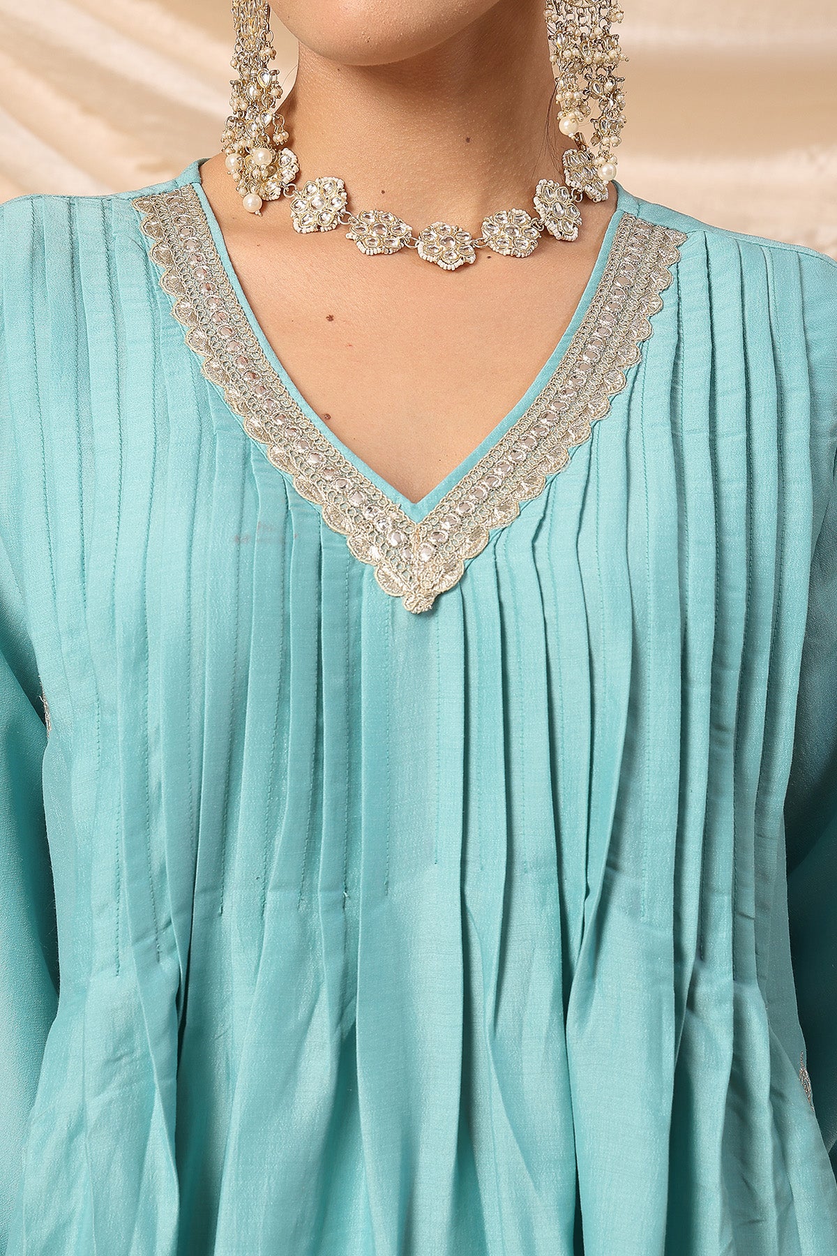 Elegant Turquoise Festive Glow Maternity Feeding Suit Set - Image 13