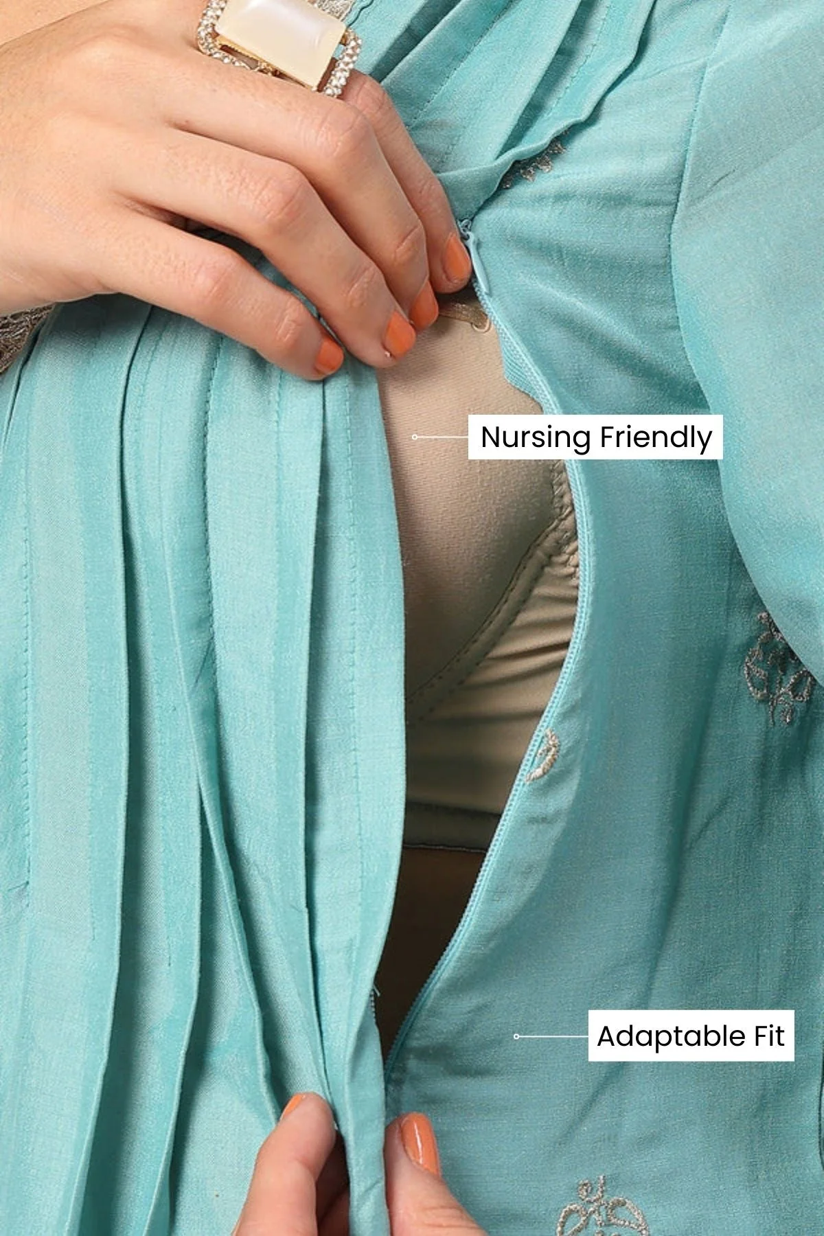 Elegant Turquoise Festive Glow Maternity Feeding Suit Set - Image 14
