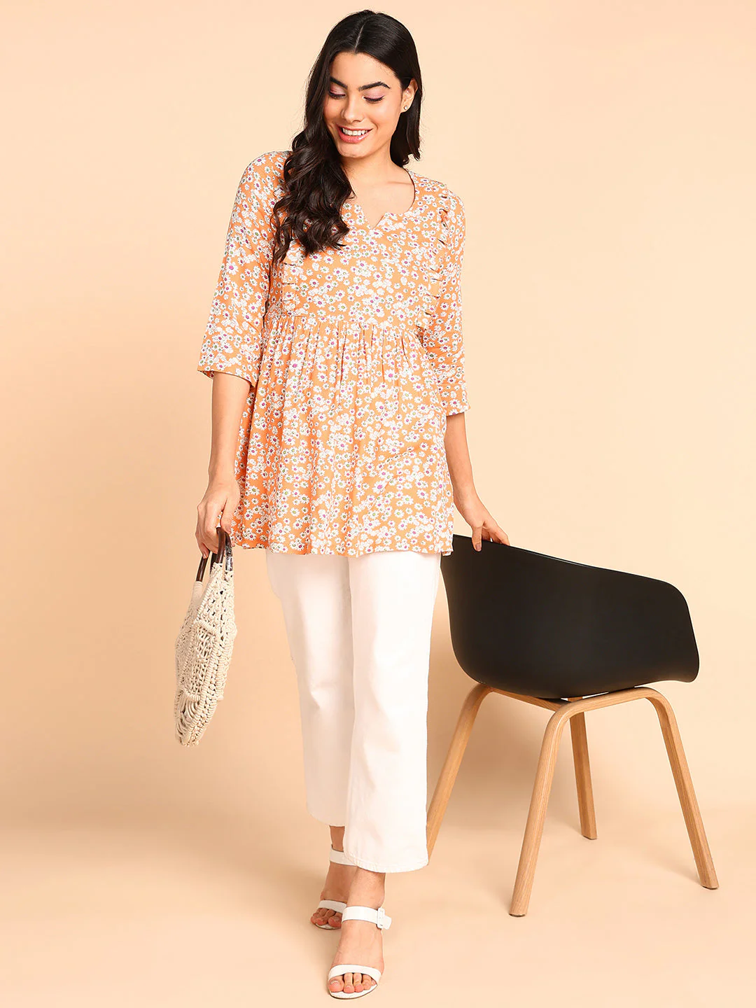 Elsa Cantaloupe Maternity Short Top with Pocket - Image 11