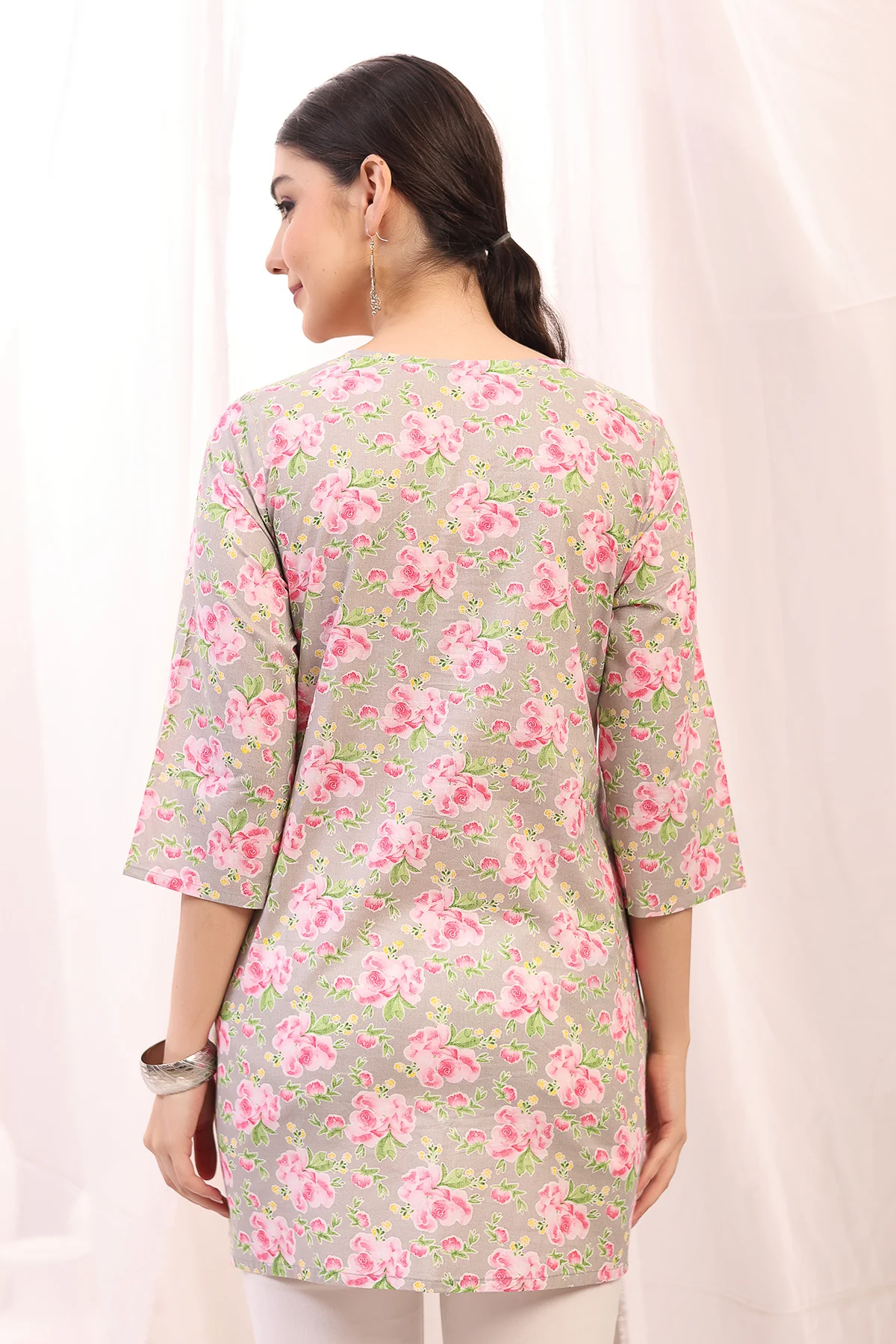 Embroidered Floral Maternity Top with Zip Feeding - Pink - Image 3