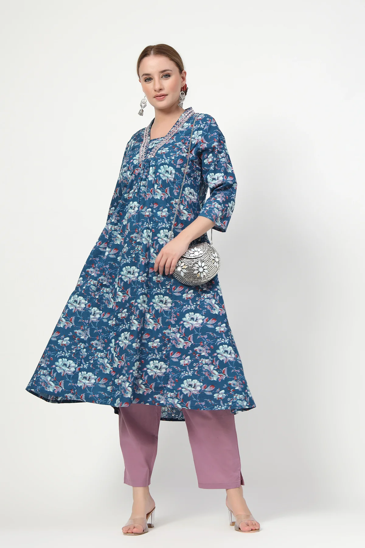 Embroidered Floral Print Cotton Maternity & Nursing Kurta Set - Multi - Image 11