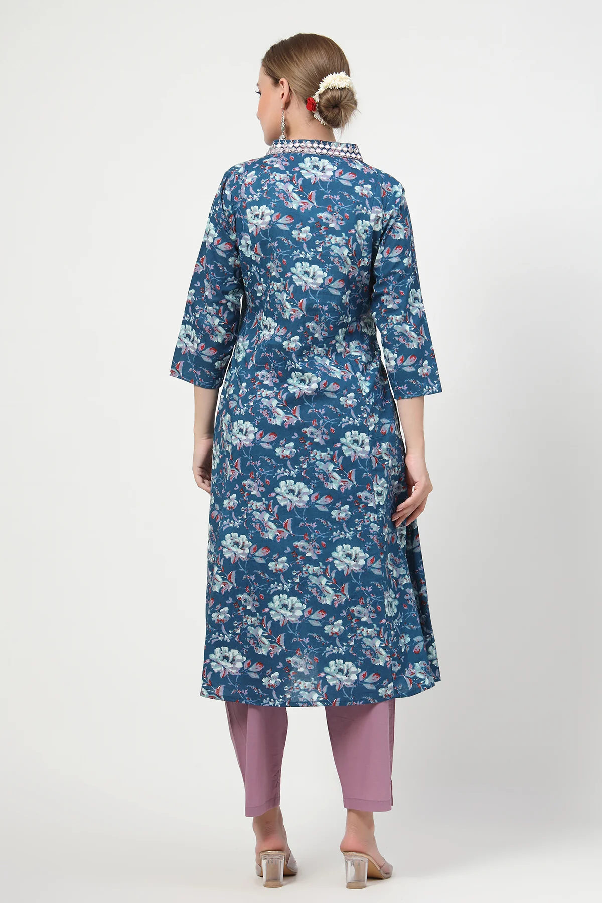 Embroidered Floral Print Cotton Maternity & Nursing Kurta Set - Multi - Image 3